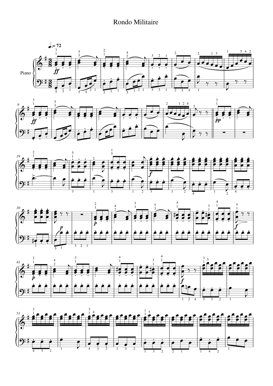 Rondo Militaire Piano Sheet Music Score Page 1