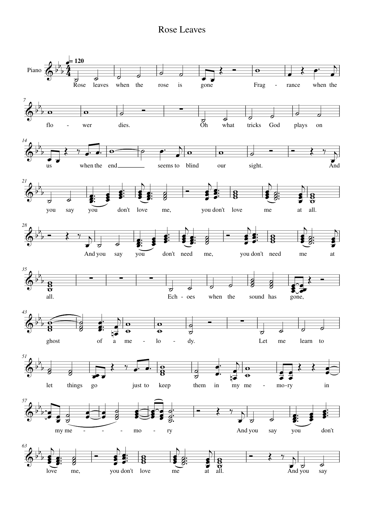 Rose Leaves Piano Sheet Music Score Page 1