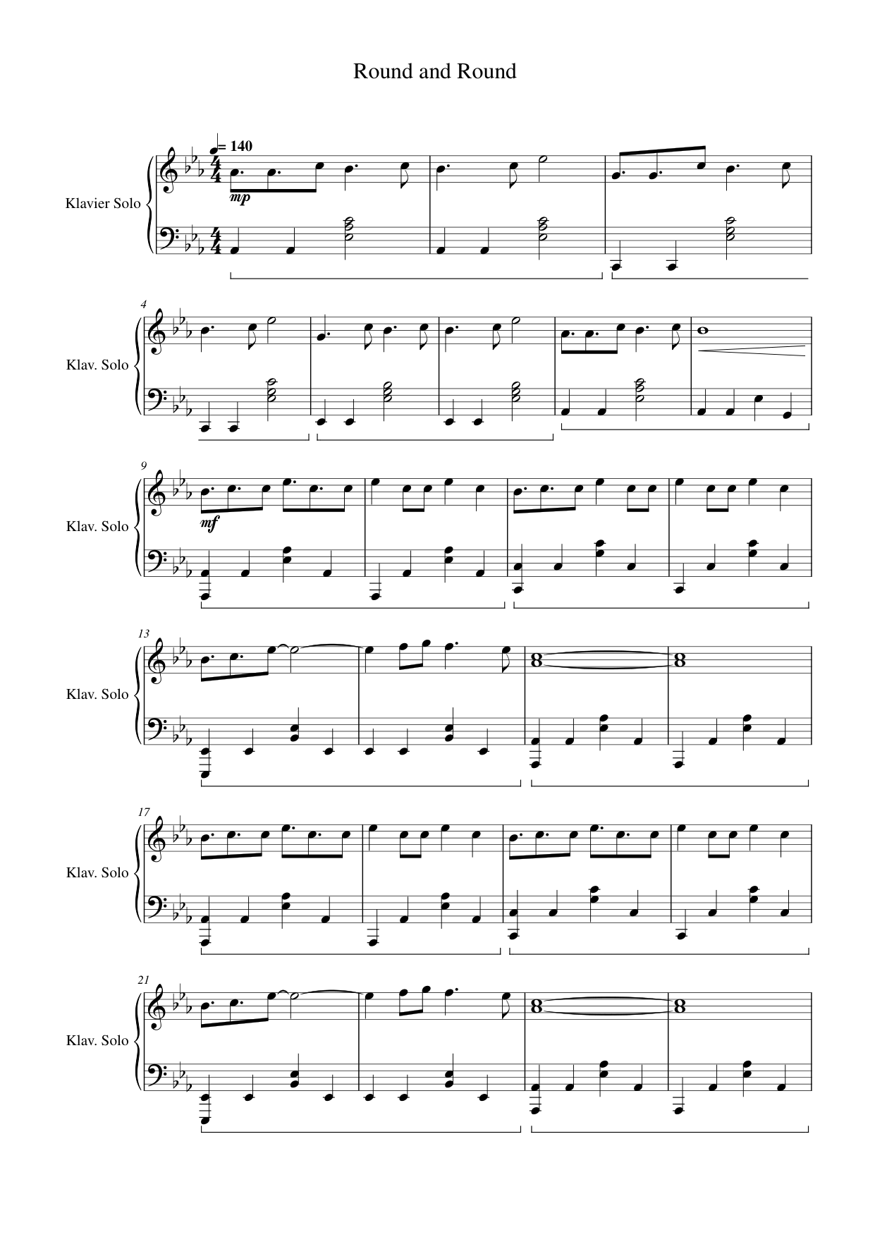 Round and Round Piano Sheet Music Page 1 Free PDF