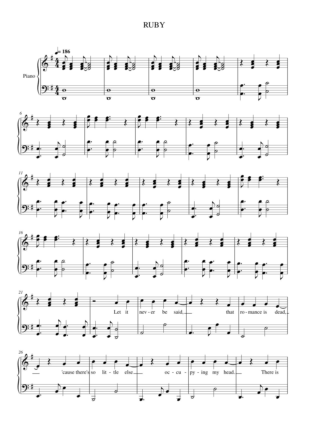 RUBY Piano Sheet Music Score Page 1
