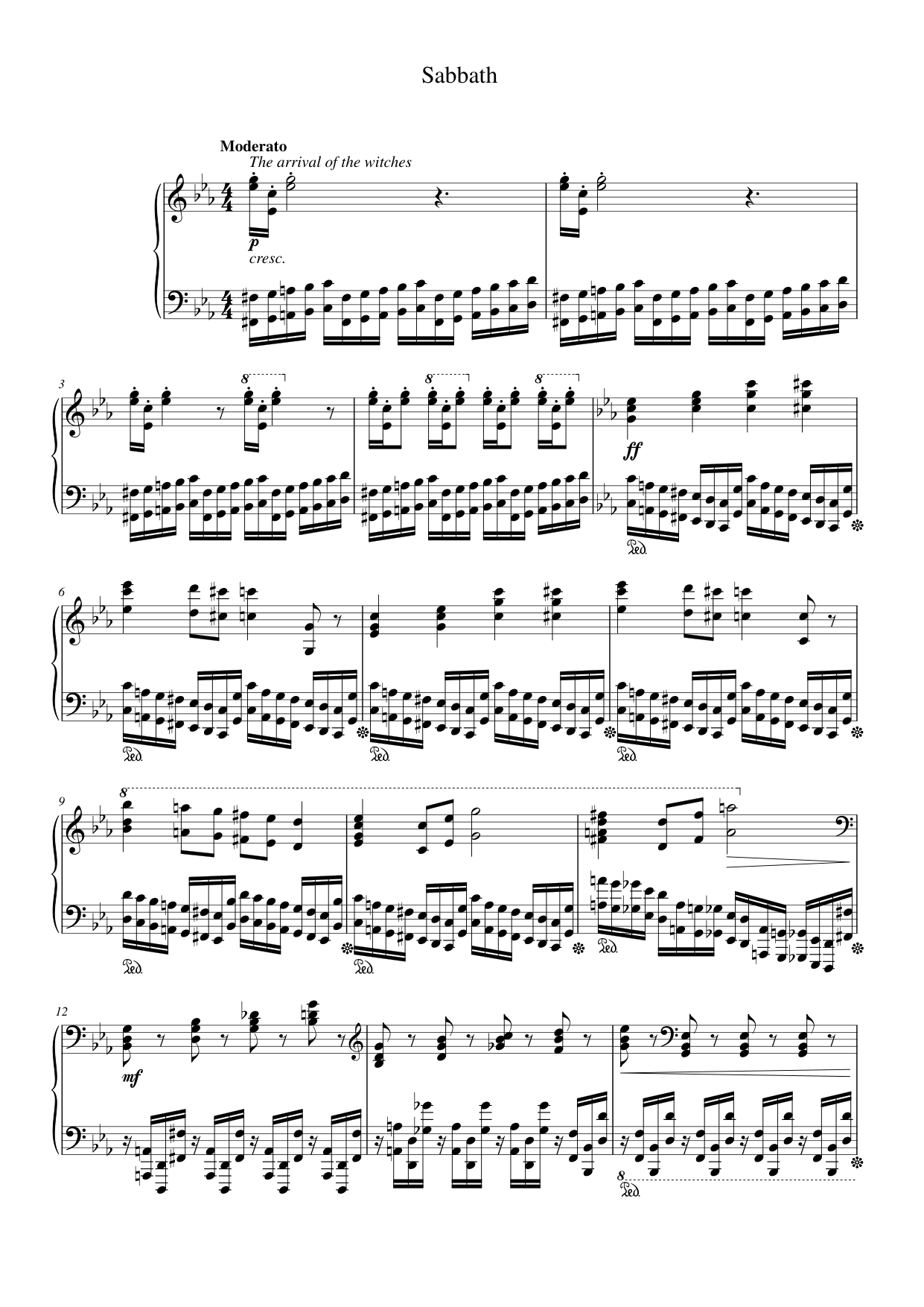 Sabbath Piano Sheet Music Score Page 1