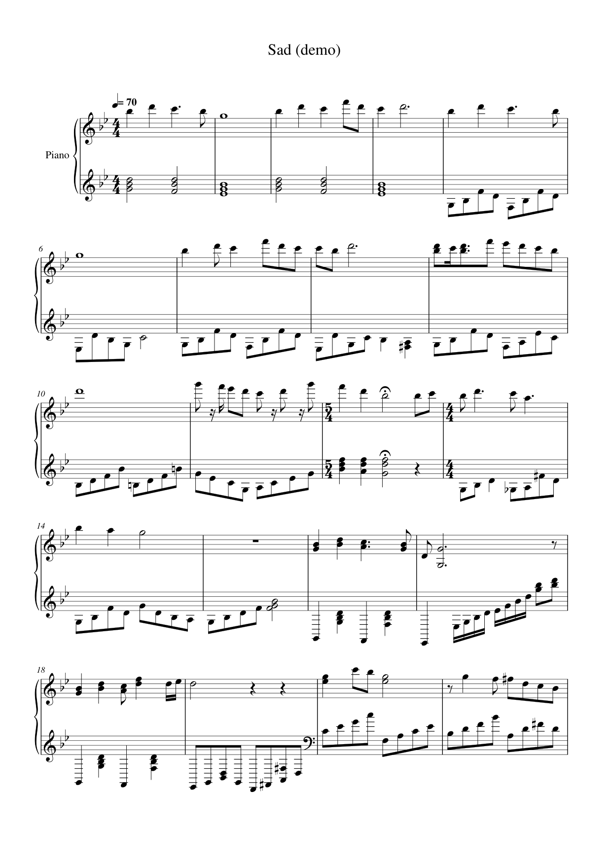 Sad (demo) Piano Sheet Music Page 1 Free PDF