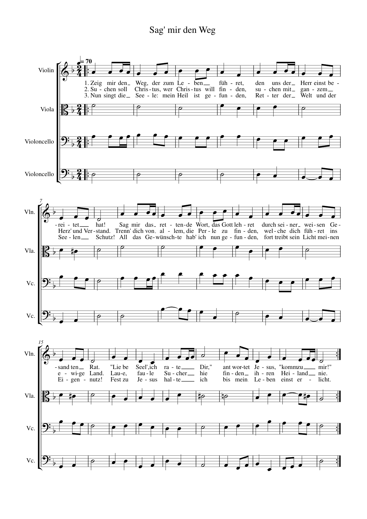 Sag' mir den Weg Piano Sheet Music Score Page 1