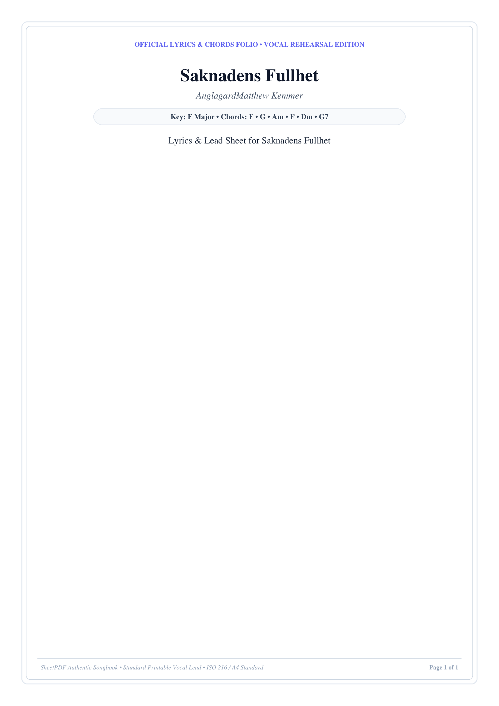 Saknadens Fullhet Piano Sheet Music Page 1 Free PDF