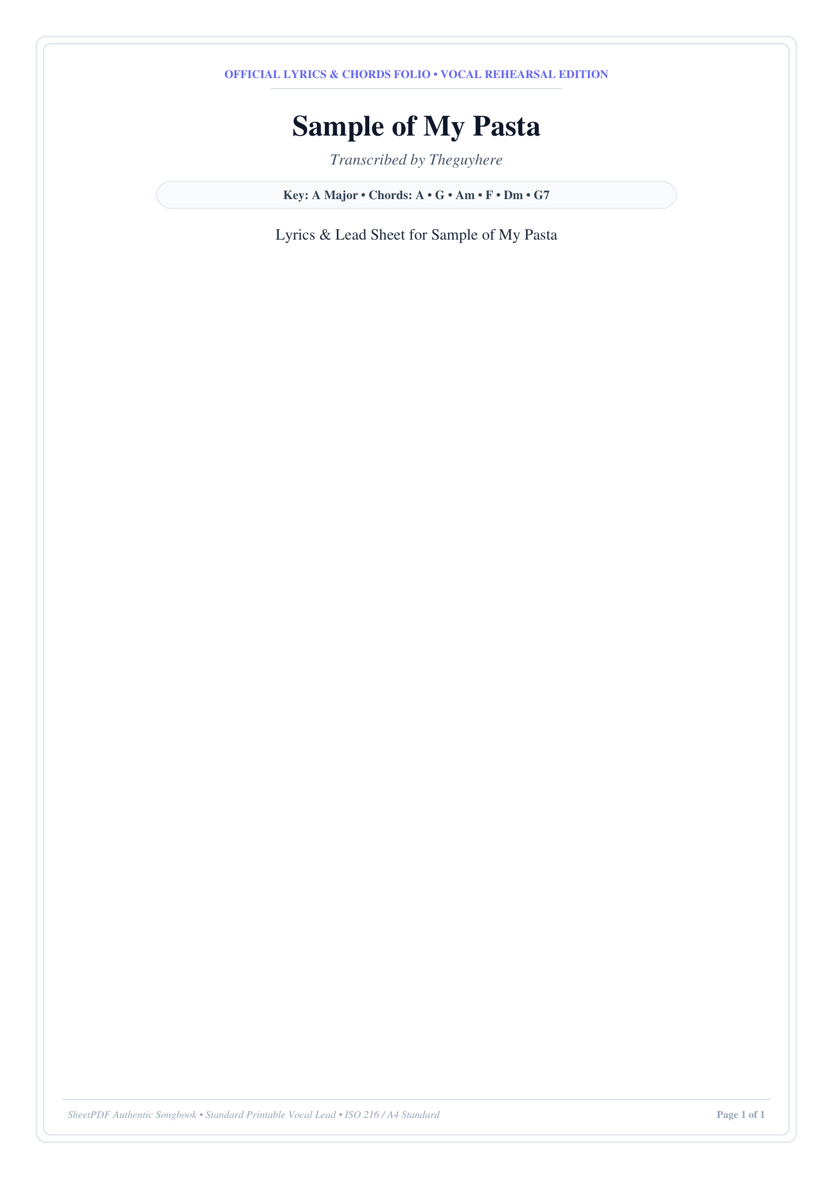Sample of My Pasta Piano Sheet Music Page 1 Free PDF
