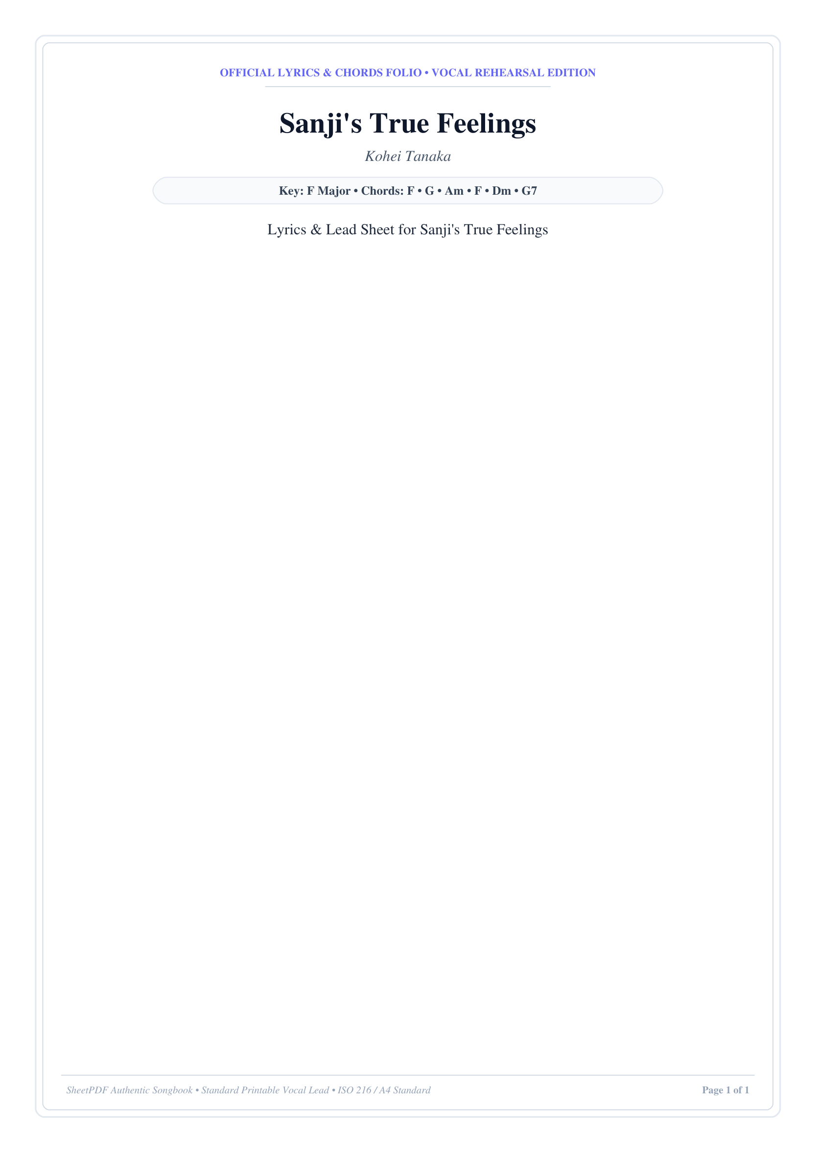 Sanji's True Feelings Piano Sheet Music Page 1 Free PDF