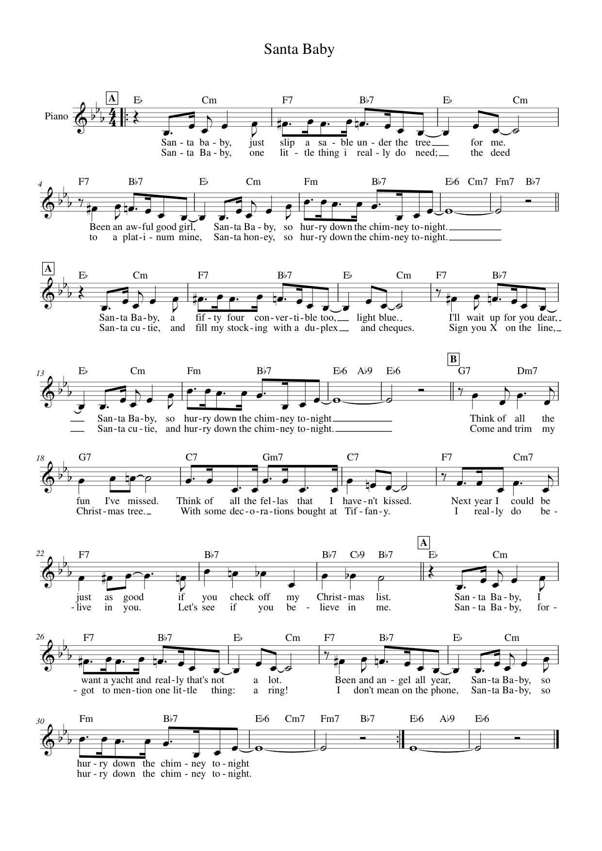 Santa Baby Piano Sheet Music Page 1 Free PDF