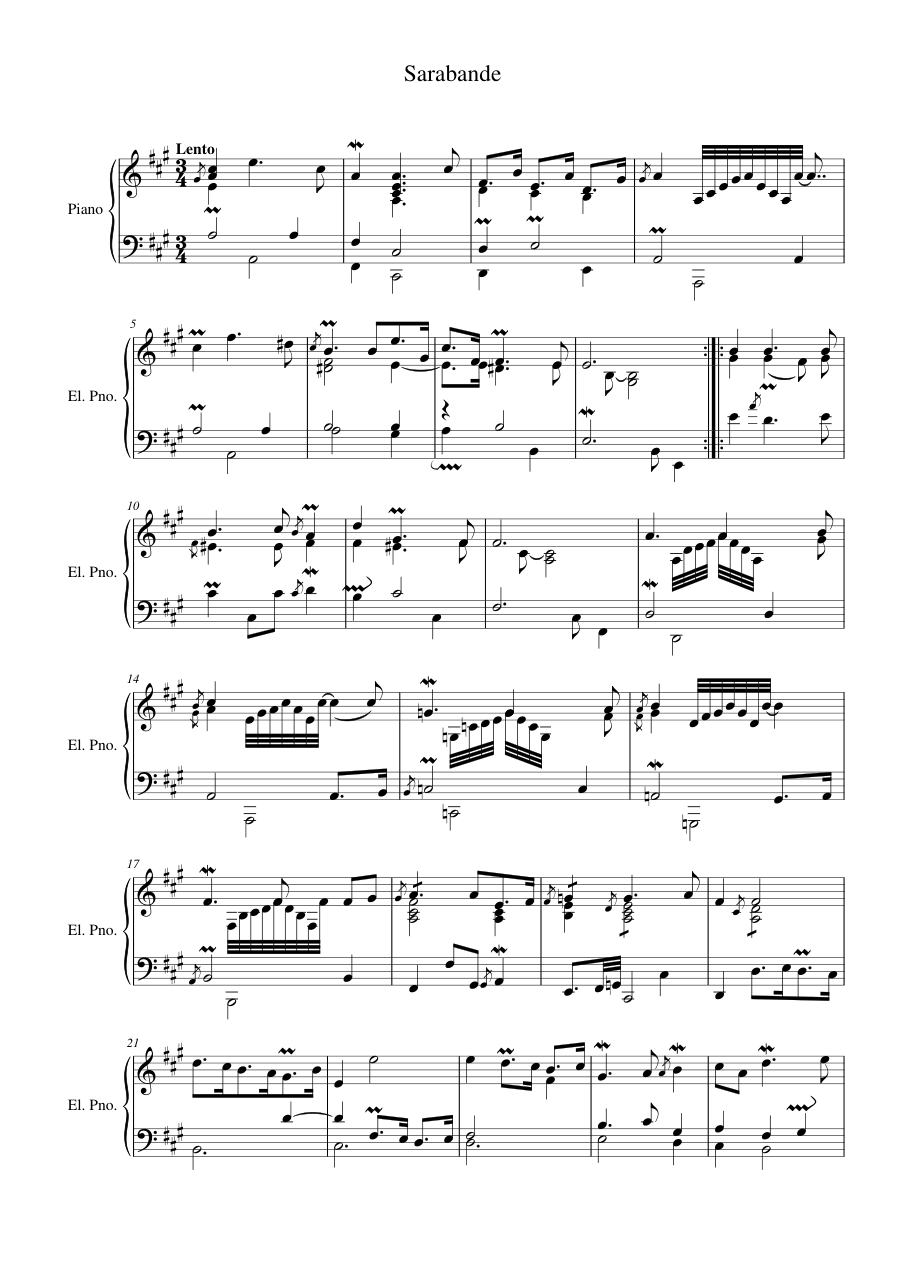 Sarabande Piano Sheet Music Page 1 Free PDF