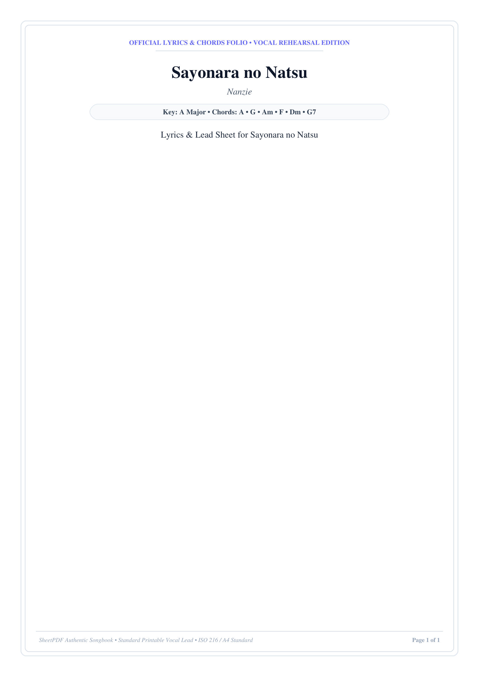 Sayonara no Natsu Piano Sheet Music Page 1 Free PDF
