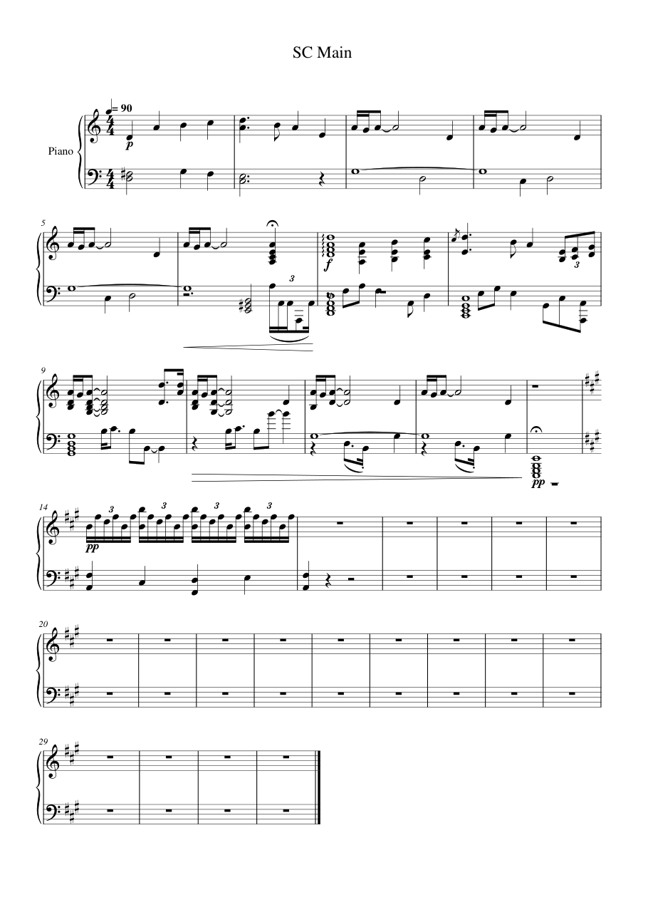 SC Main Piano Sheet Music Score Page 1