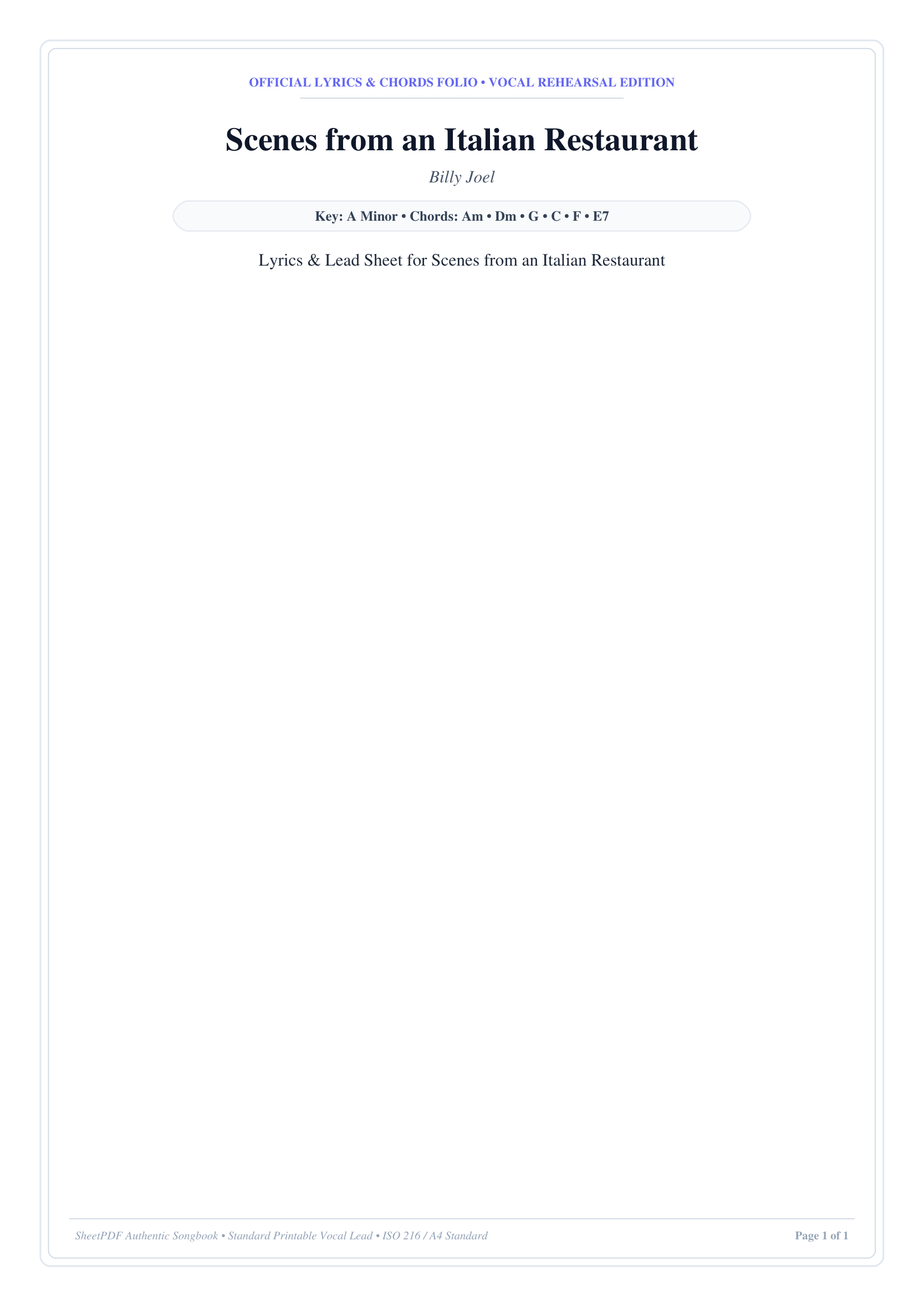 Scenes from an Italian Restaurant Piano Sheet Music Page 1 Free PDF