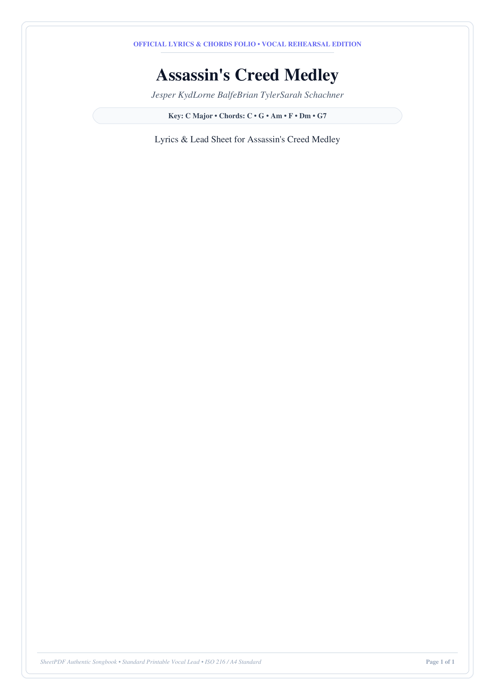 Assassin's Creed Medley Piano Sheet Music Page 1 Free PDF
