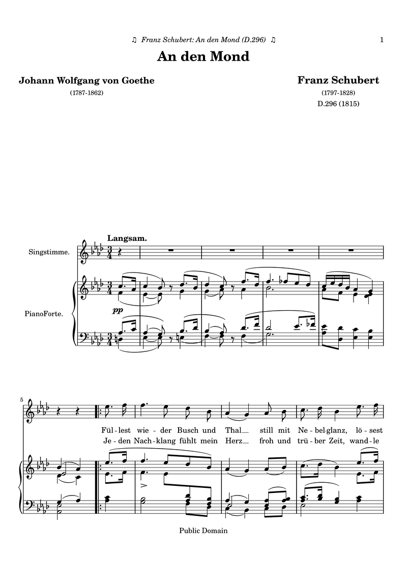 Schubert F D296 An Den Mond Piano Sheet Music Page 1 Free PDF