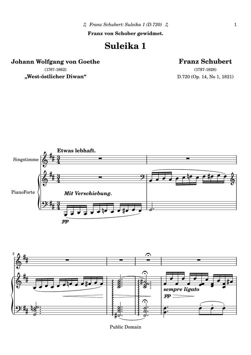 Schubert F D720 Suleika 1 Piano Sheet Music Page 1 Free PDF