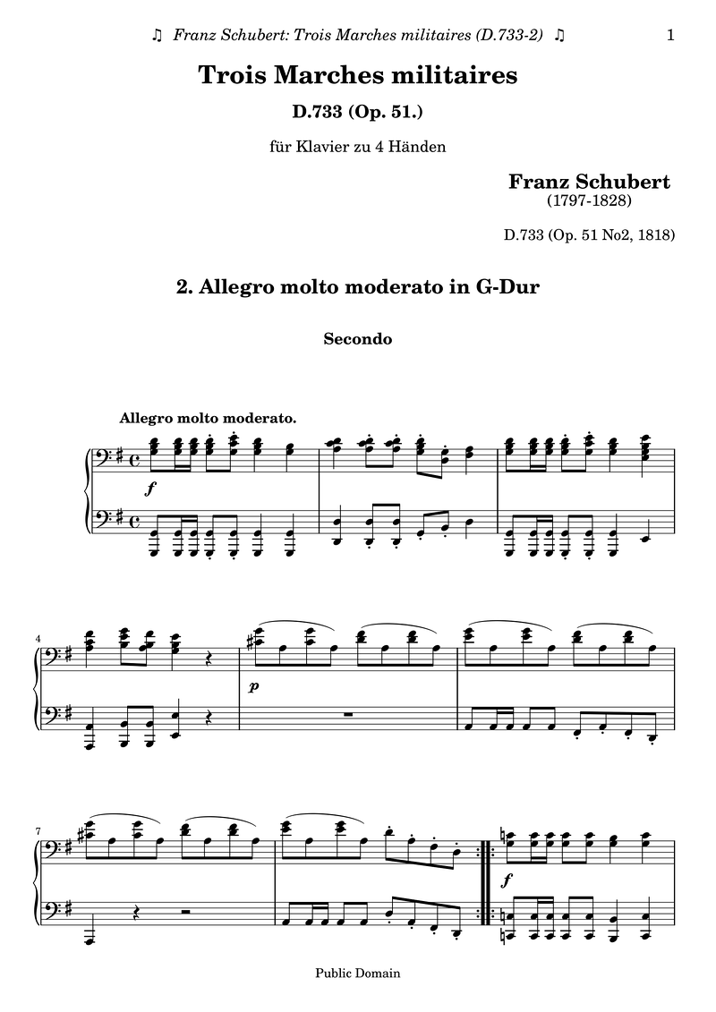 Schubert F D733 2 Trois Marches Piano Sheet Music Page 1 Free PDF