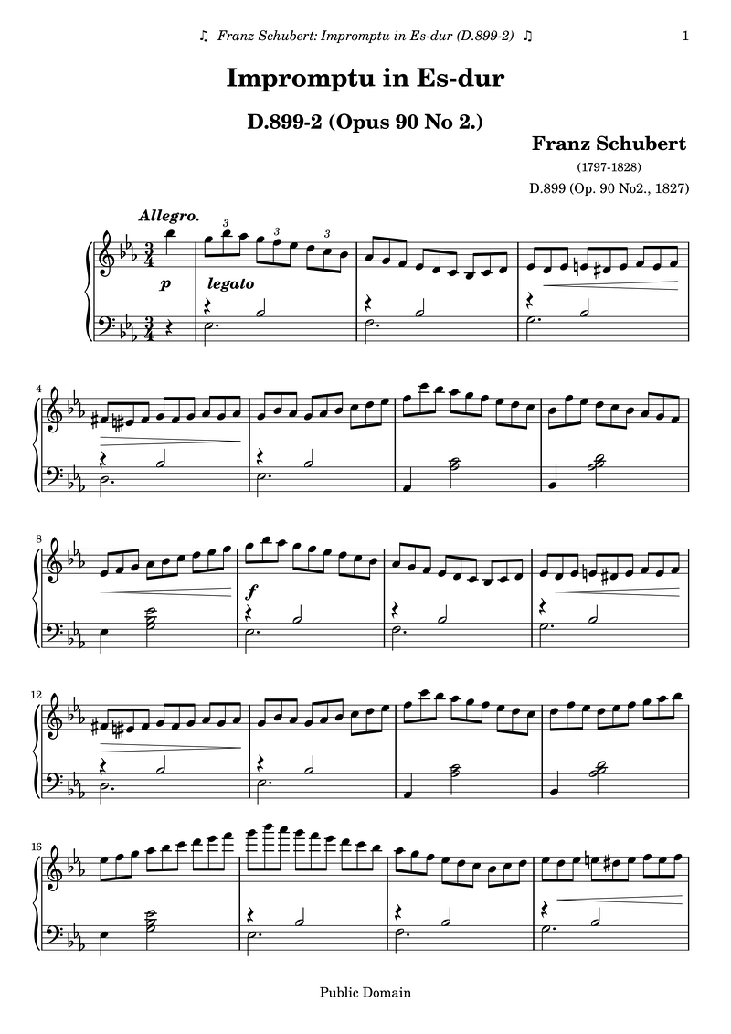 Schubert F D899 2 Impromptu Piano Sheet Music Page 1 Free PDF