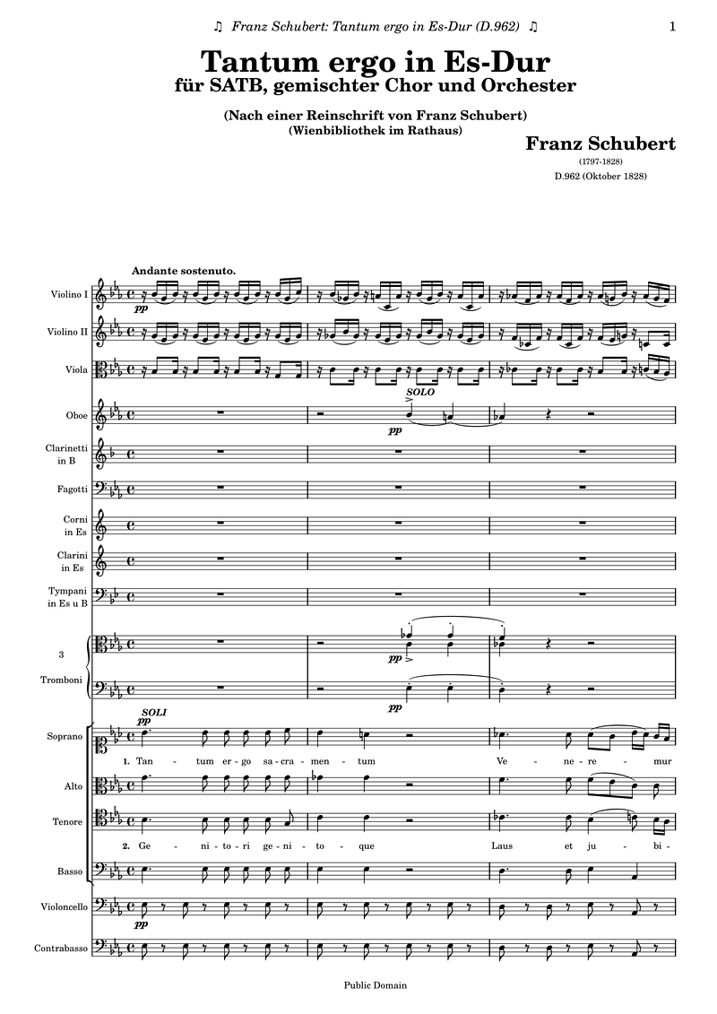 Schubert F D962 Tantum Ergo Piano Sheet Music Page 1 Free PDF