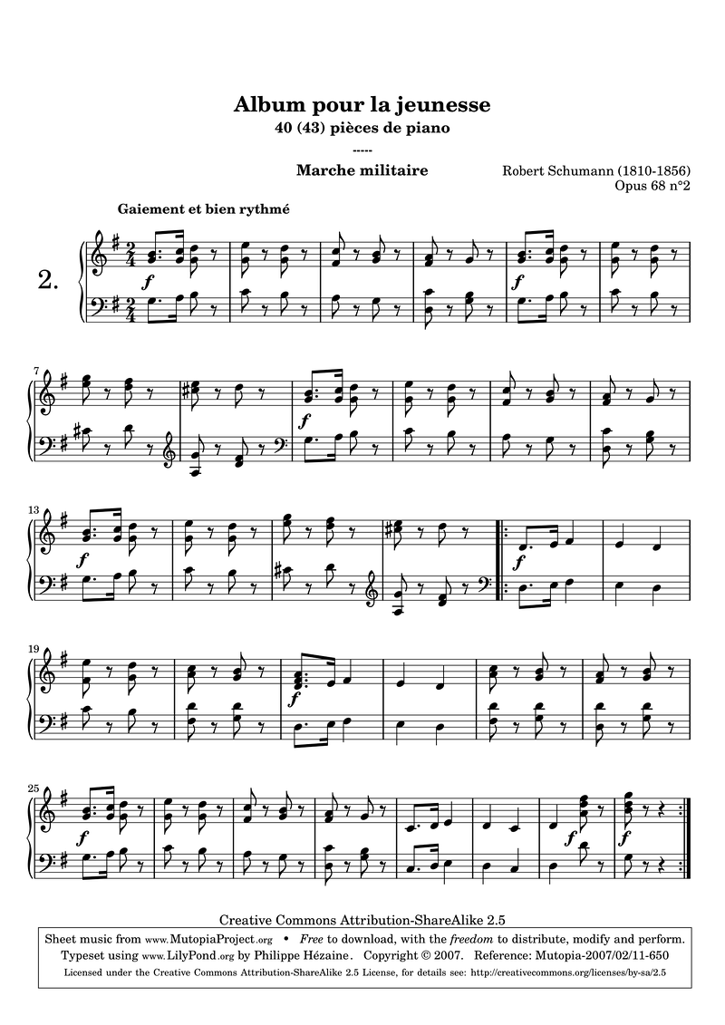 Schumann Op68 02 Marche Militaire Piano Sheet Music Page 1 Free PDF