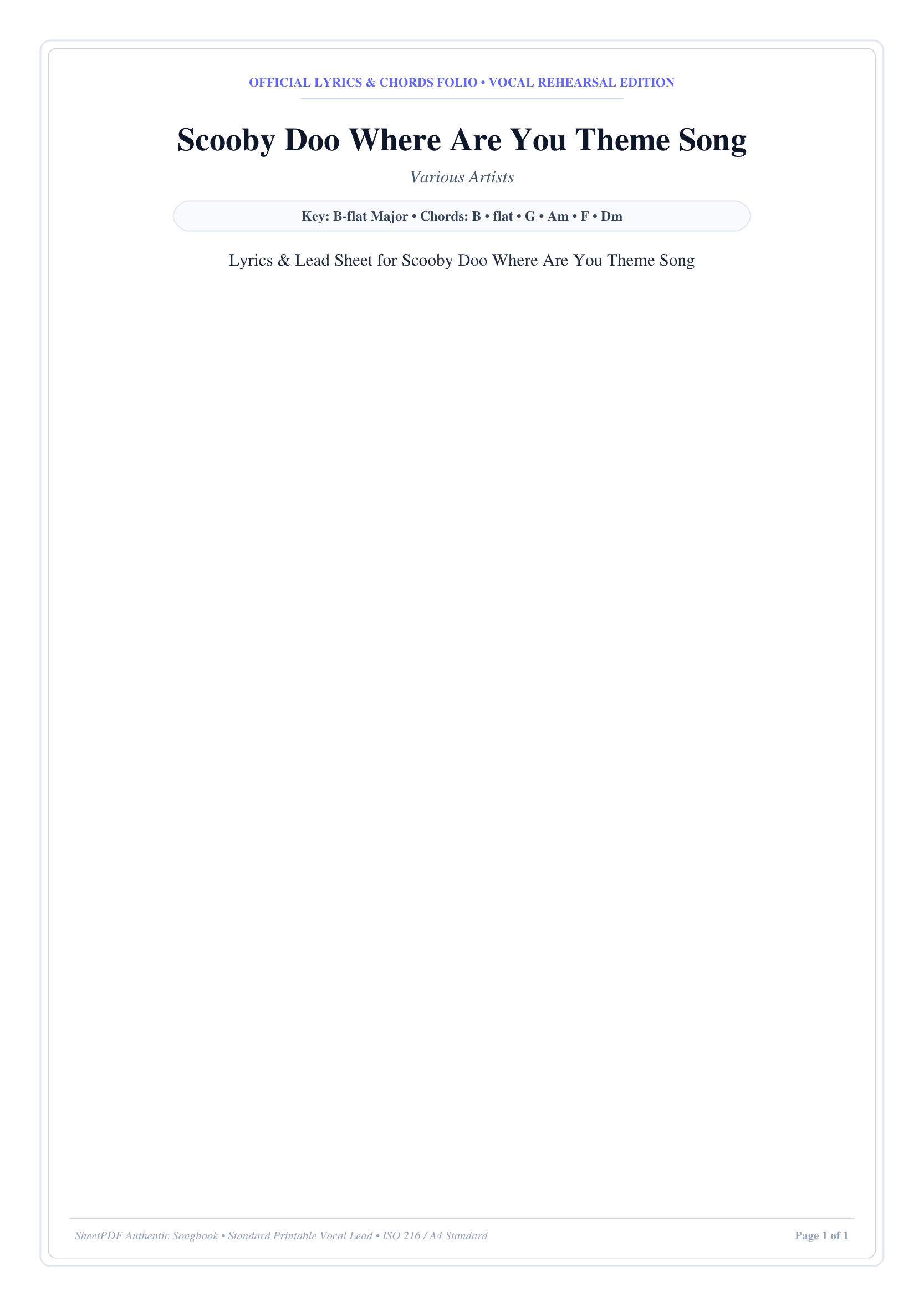 Scooby Doo Where Are You Theme Song Piano Sheet Music Page 1 Free PDF