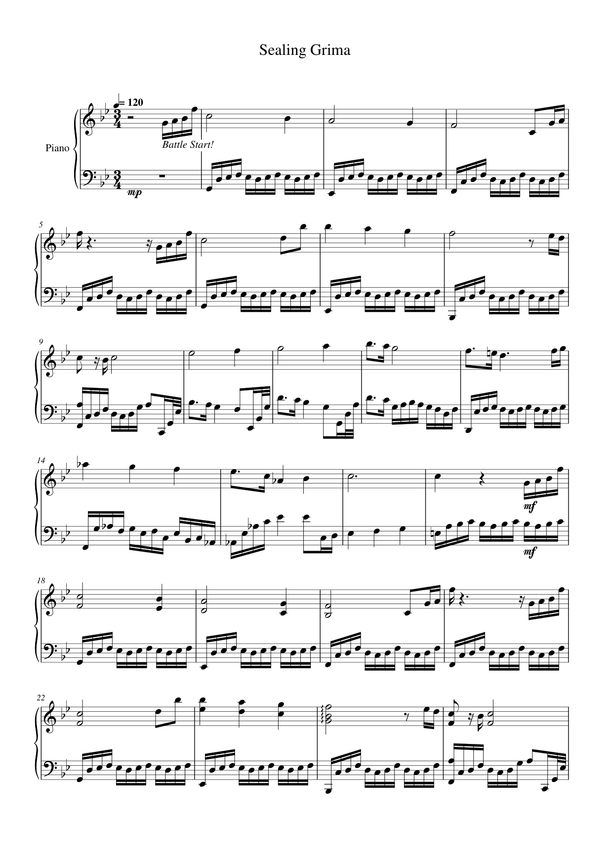 Sealing Grima Piano Sheet Music Page 1 Free PDF
