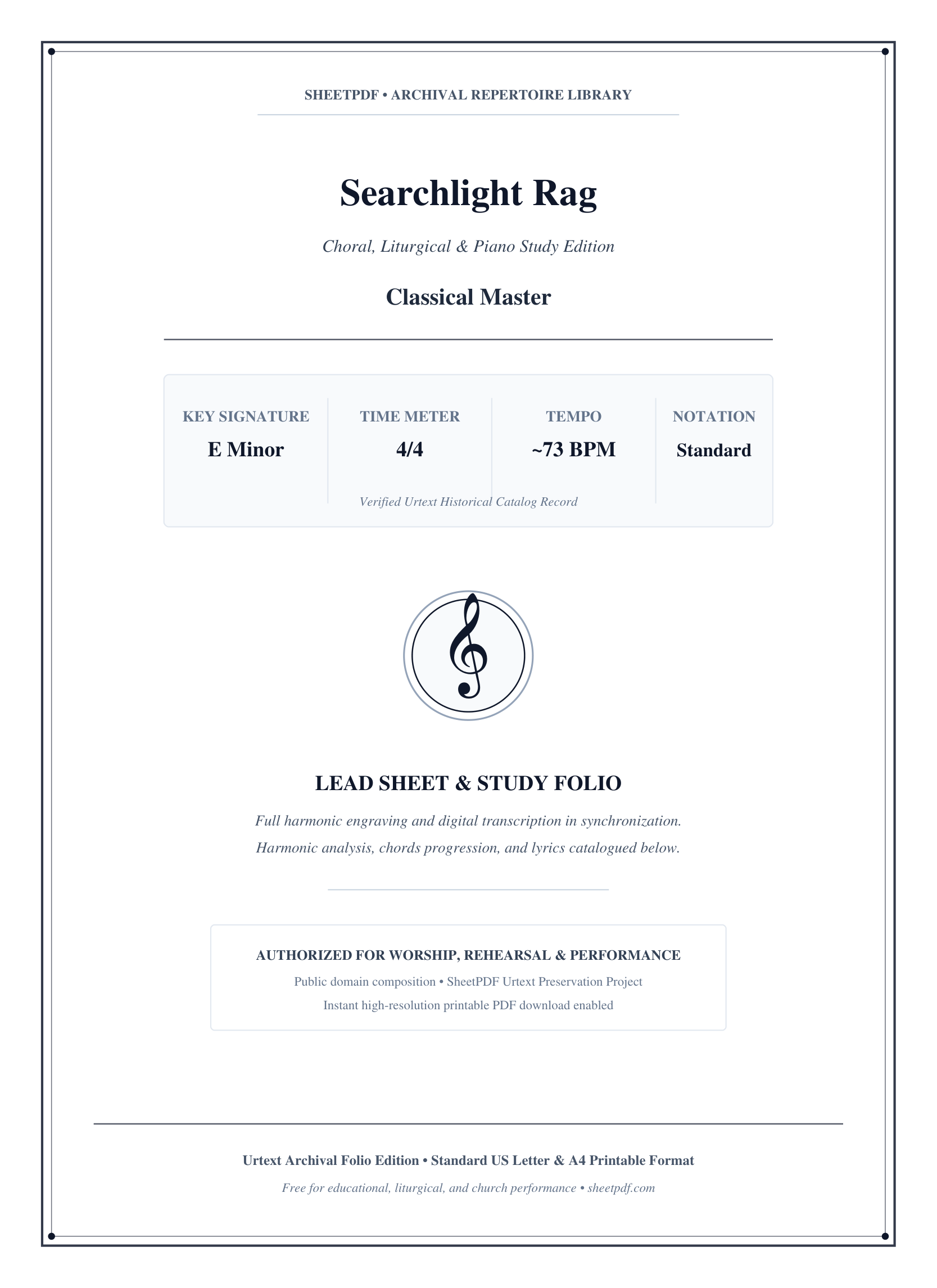 Searchlight Rag Piano Sheet Music Score Page 1
