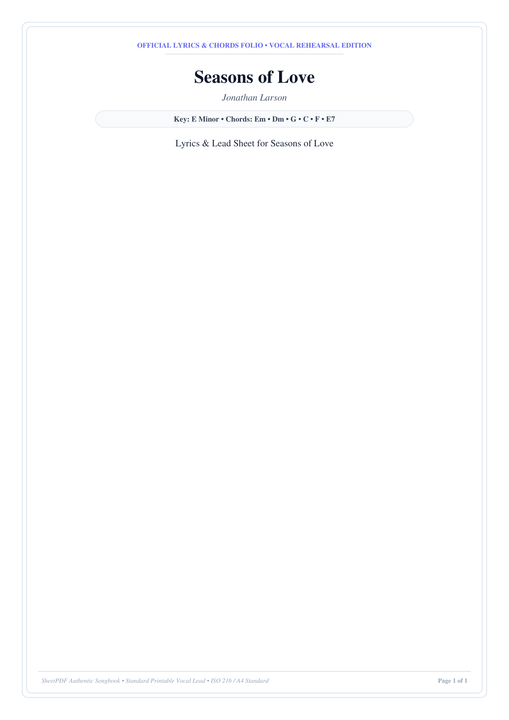Seasons of Love Piano Sheet Music Page 1 Free PDF