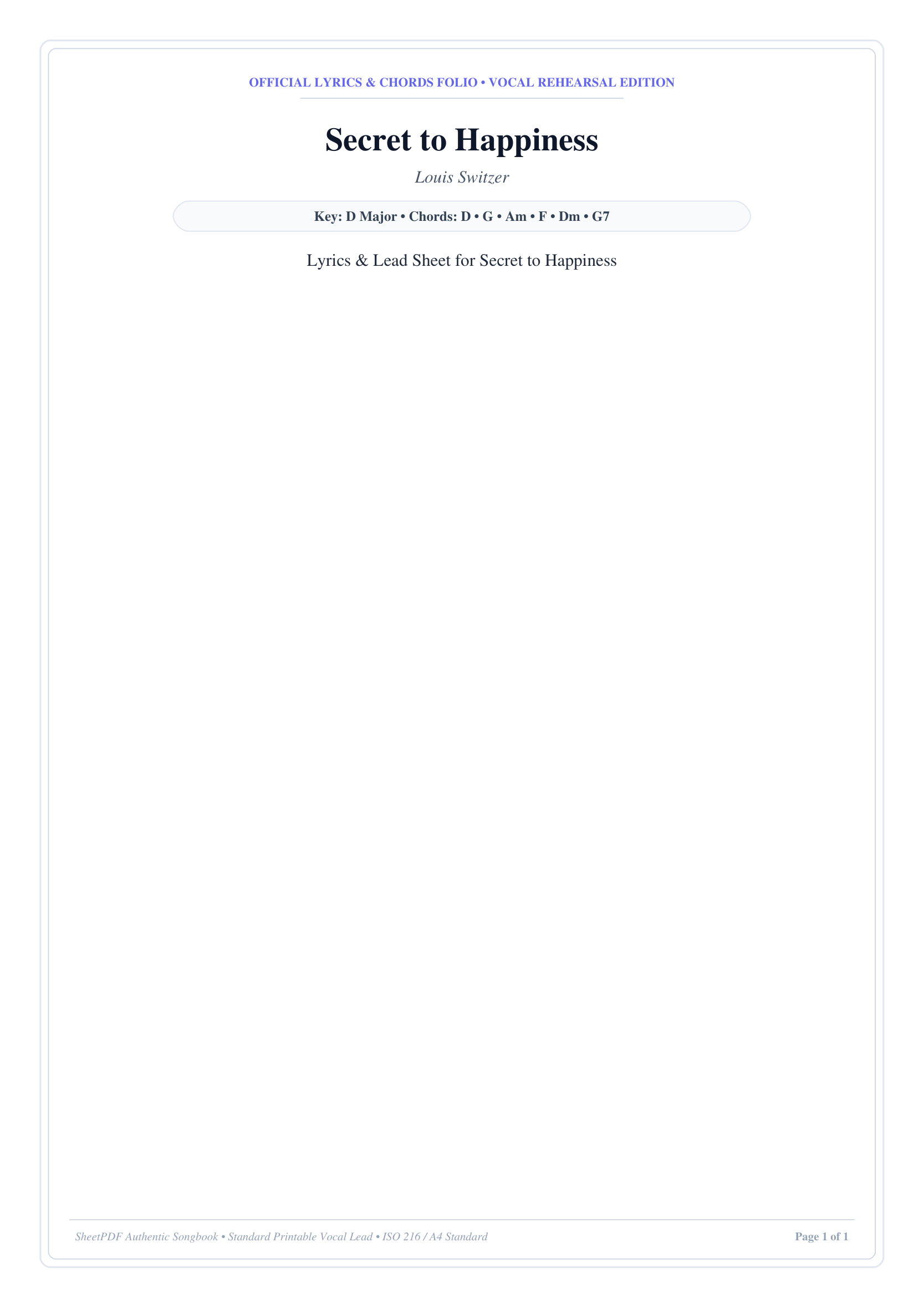 Secret to Happiness Piano Sheet Music Score Page 1