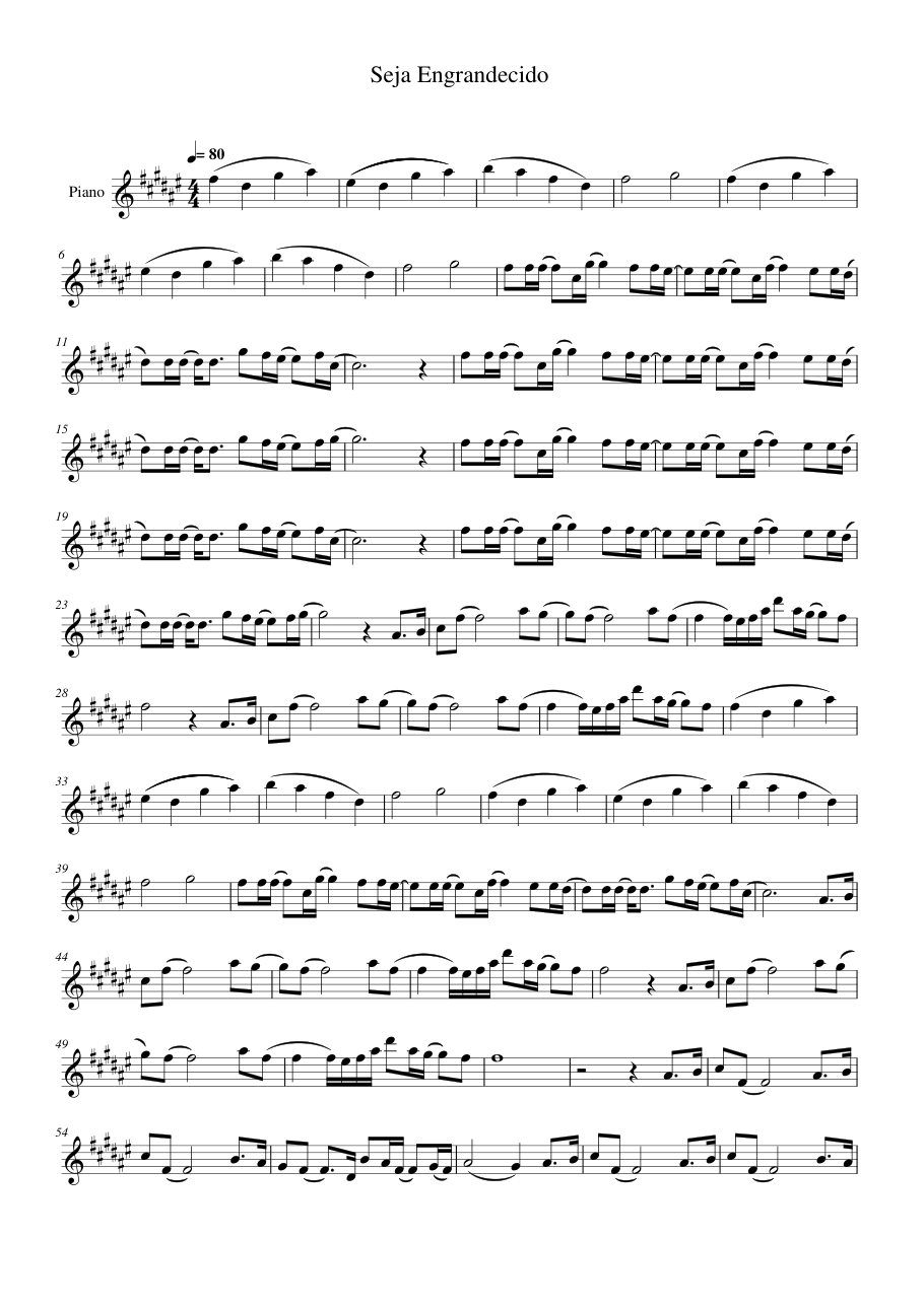 Seja Engrandecido Piano Sheet Music Page 1 Free PDF