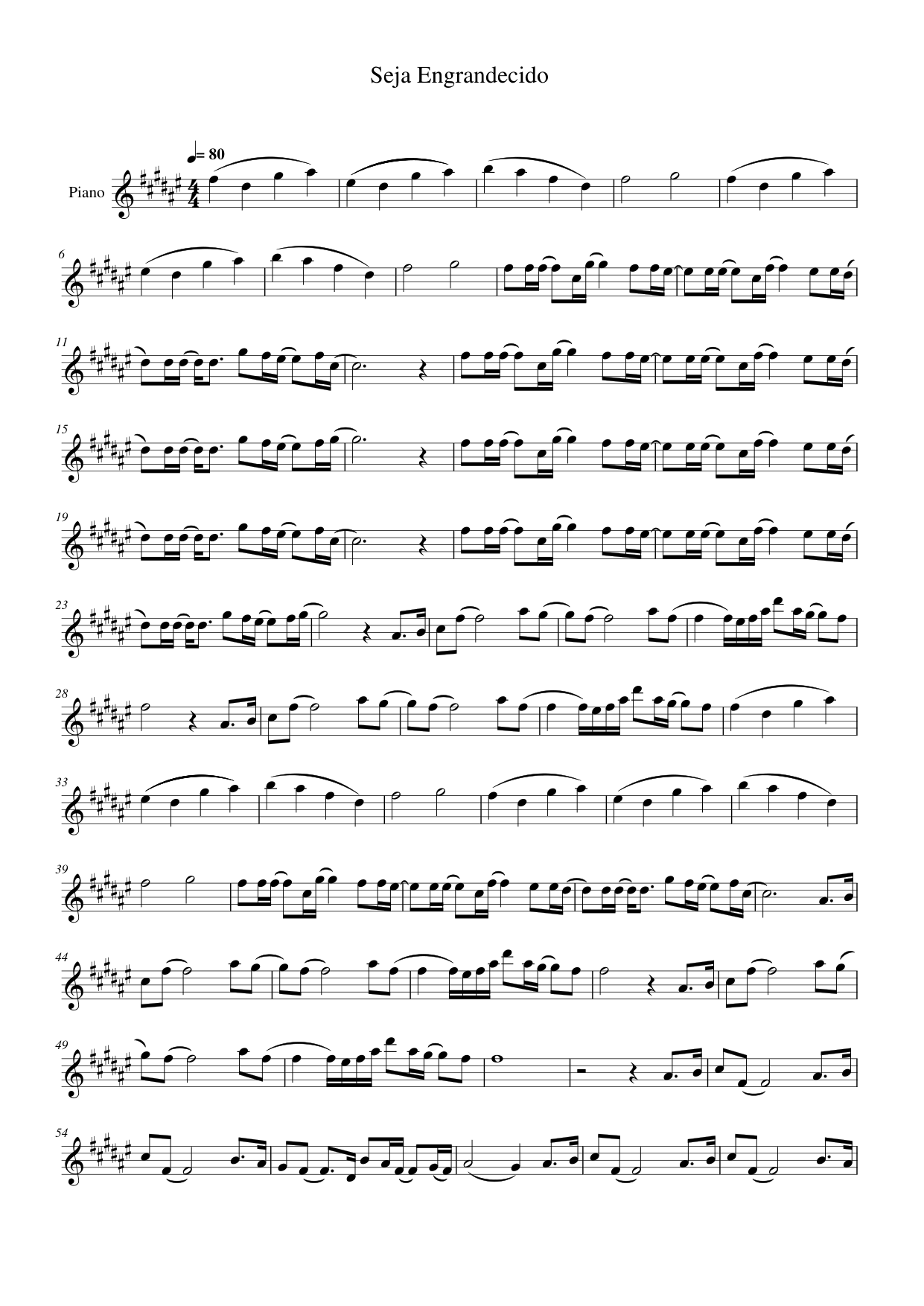 Seja Engrandecido Piano Sheet Music Score Page 1