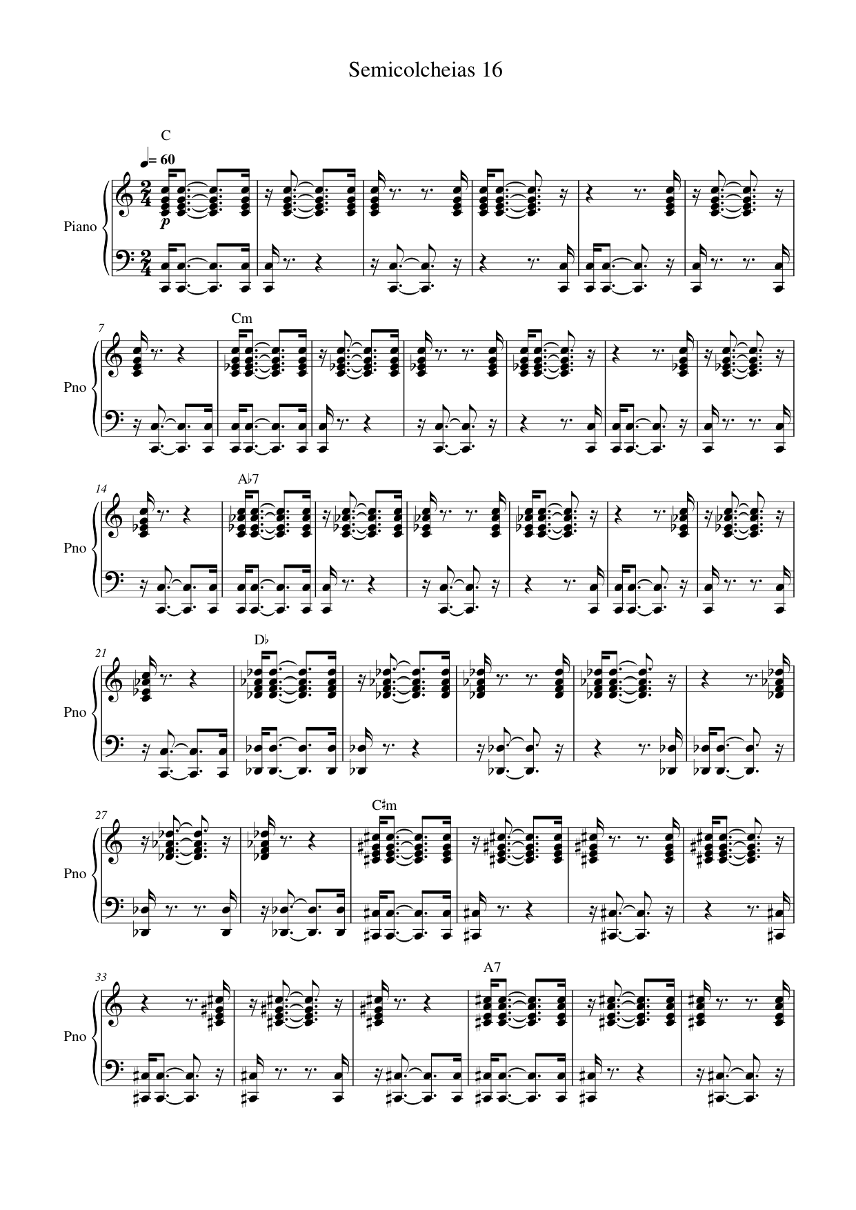 Semicolcheias 16 Piano Sheet Music Score Page 1
