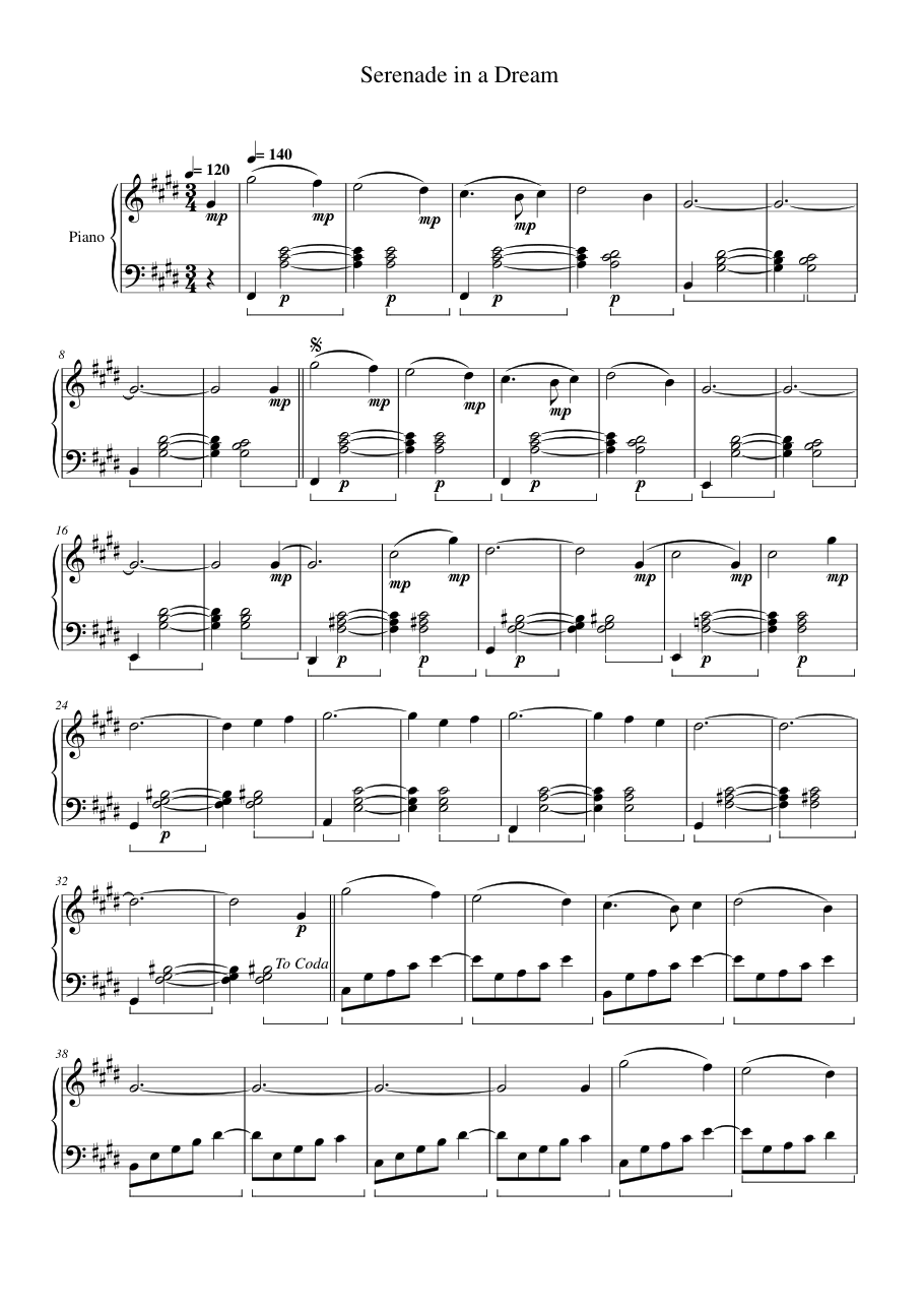 Serenade in a Dream Piano Sheet Music Page 1 Free PDF