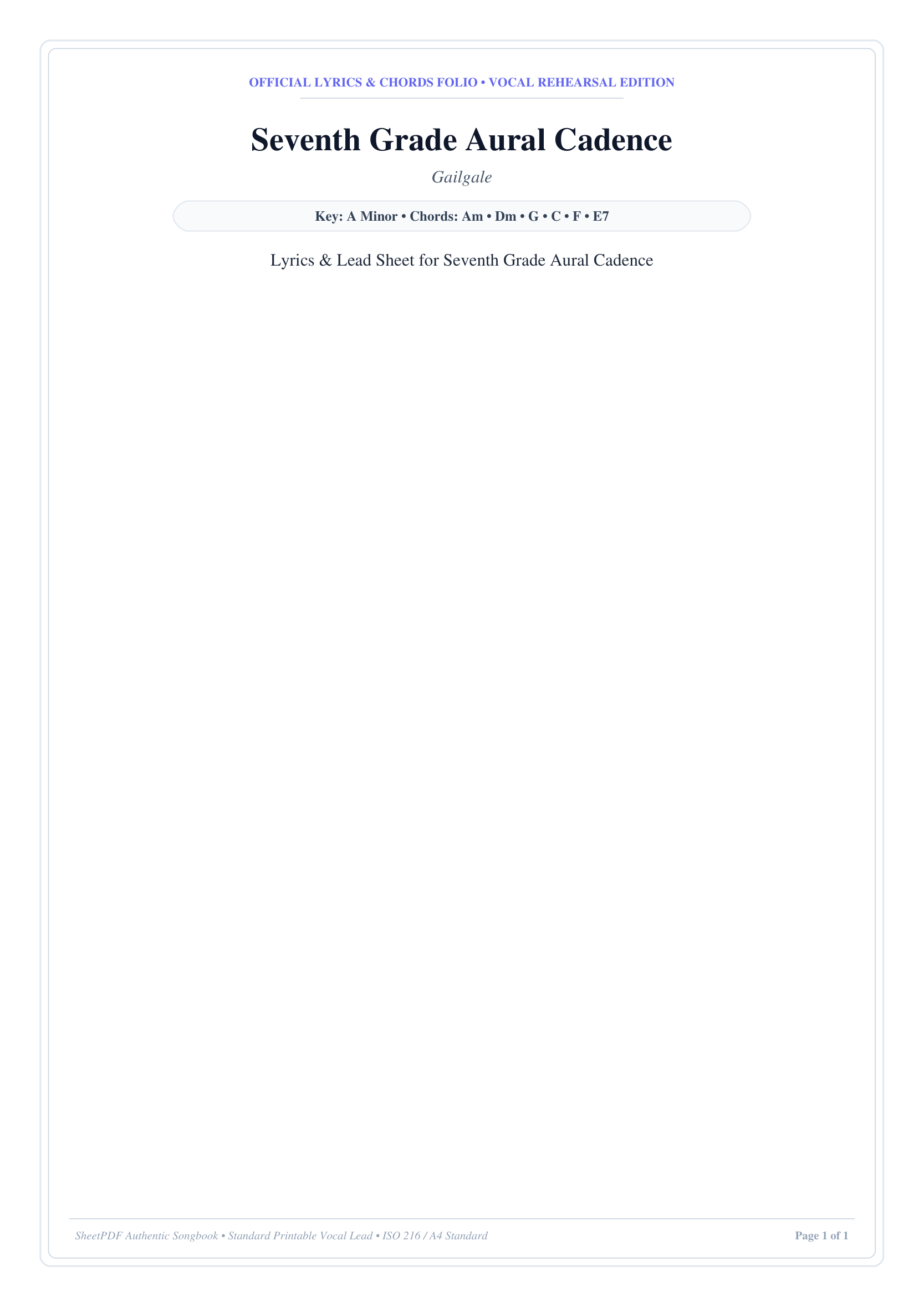 Seventh Grade Aural Cadence Piano Sheet Music Page 1 Free PDF