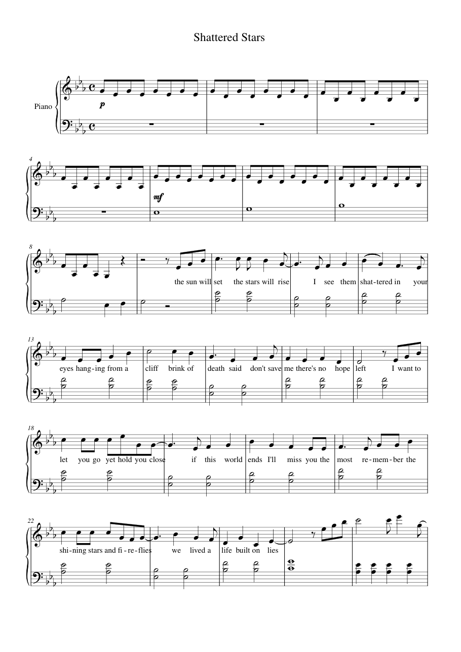 Shattered Stars Piano Sheet Music Page 1 Free PDF