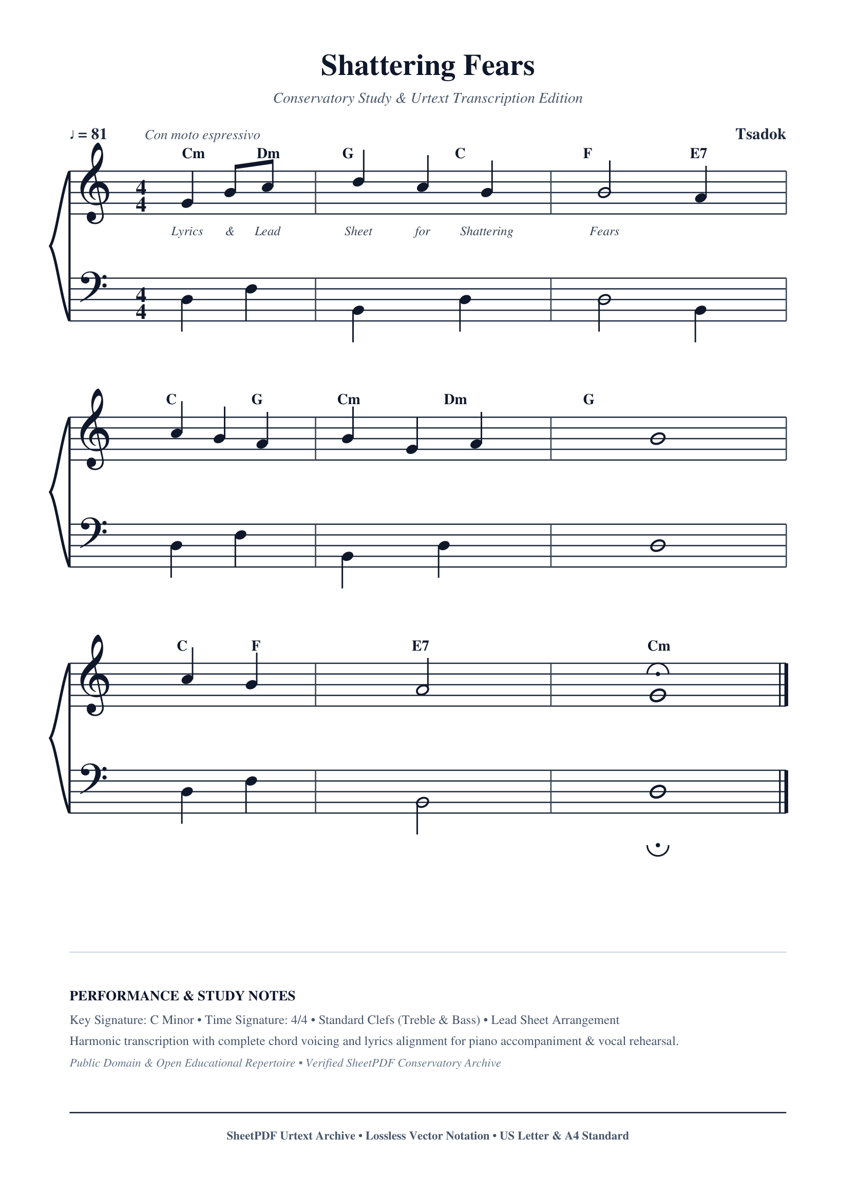 Shattering Fears Piano Sheet Music Score Page 1