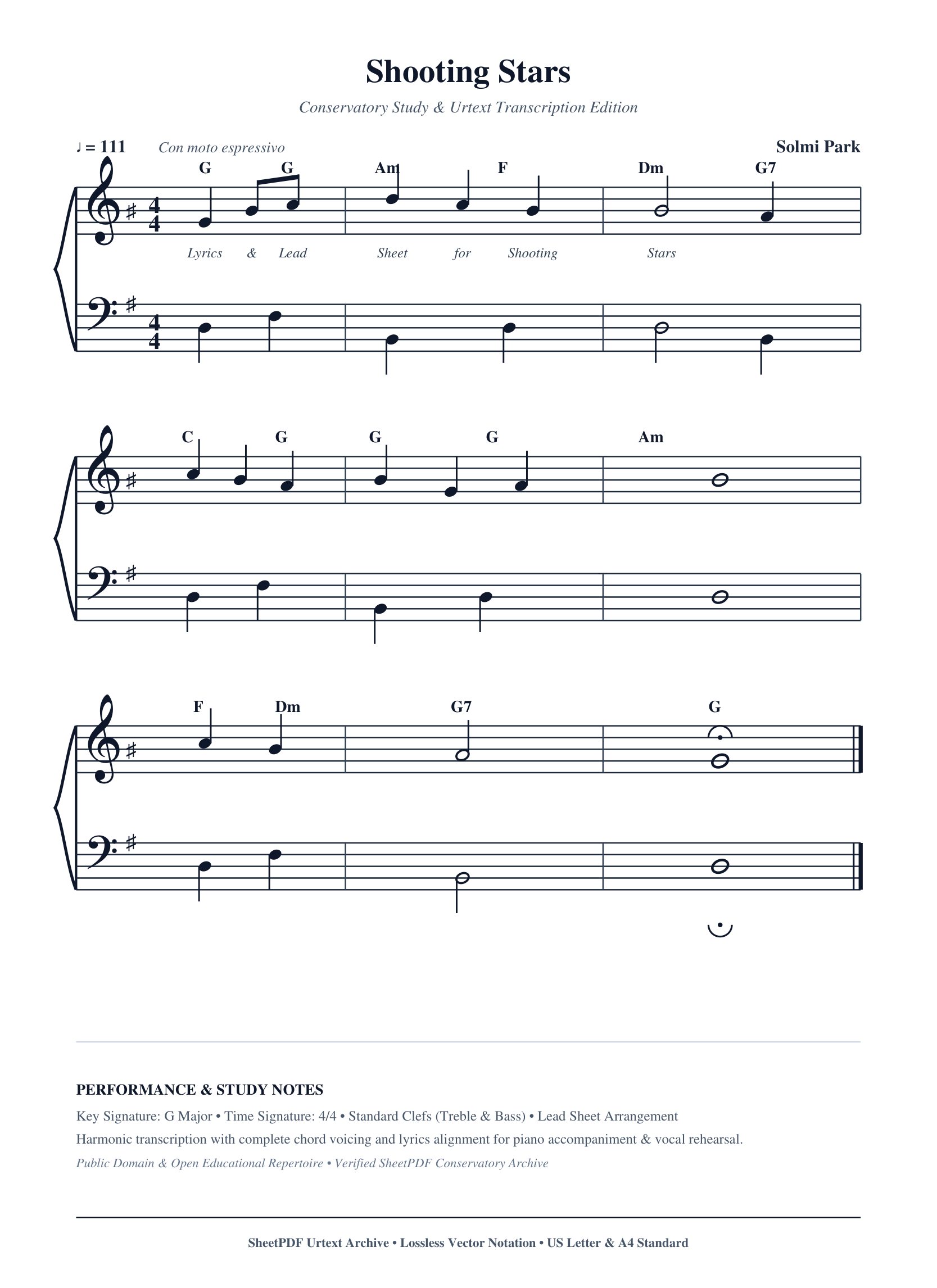 Shooting Stars Piano Sheet Music Score Page 1