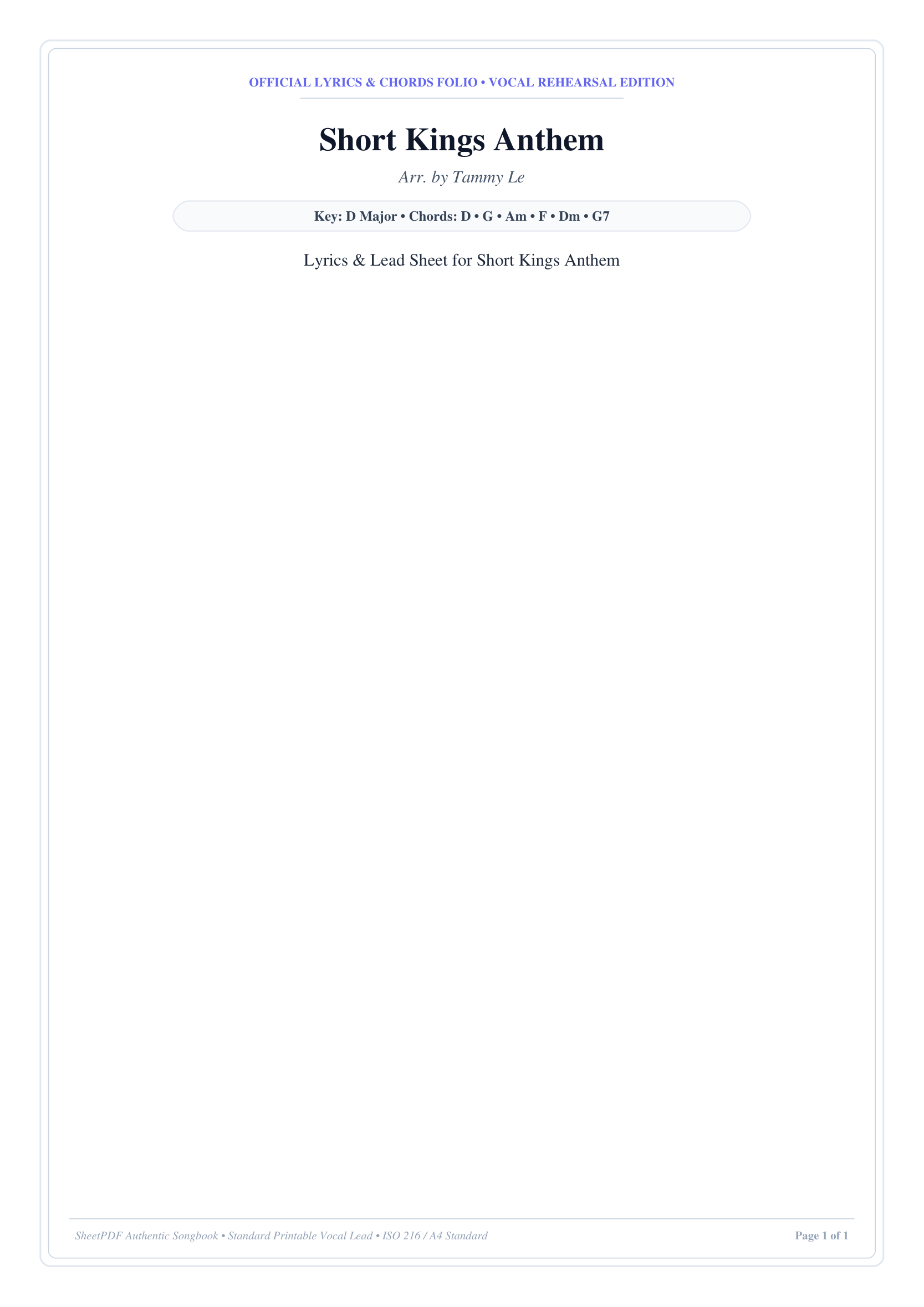 Short Kings Anthem Piano Sheet Music Page 1 Free PDF