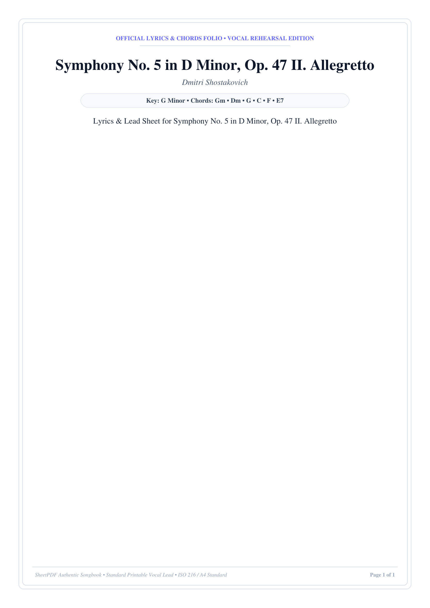 Symphony No. 5 in D Minor, Op. 47 II. Allegretto Piano Sheet Music Page 1 Free PDF