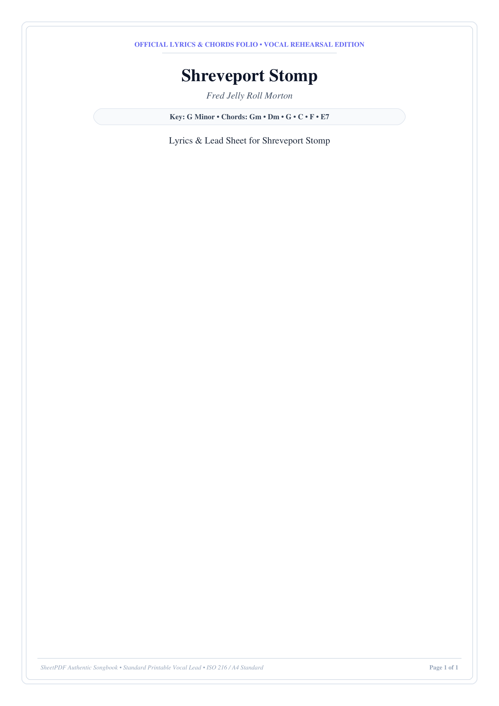Shreveport Stomp Piano Sheet Music Page 1 Free PDF