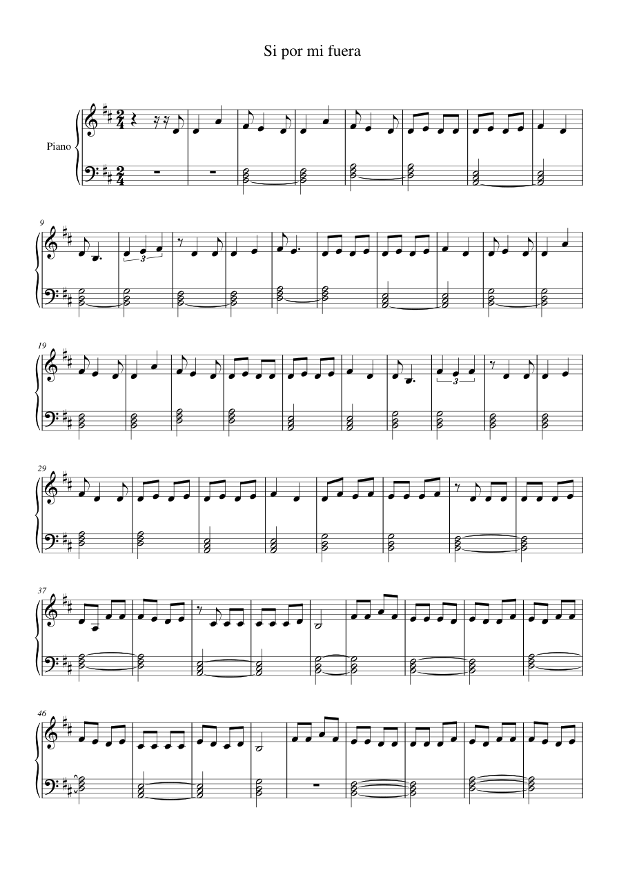 Si por mi fuera Piano Sheet Music Page 1 Free PDF