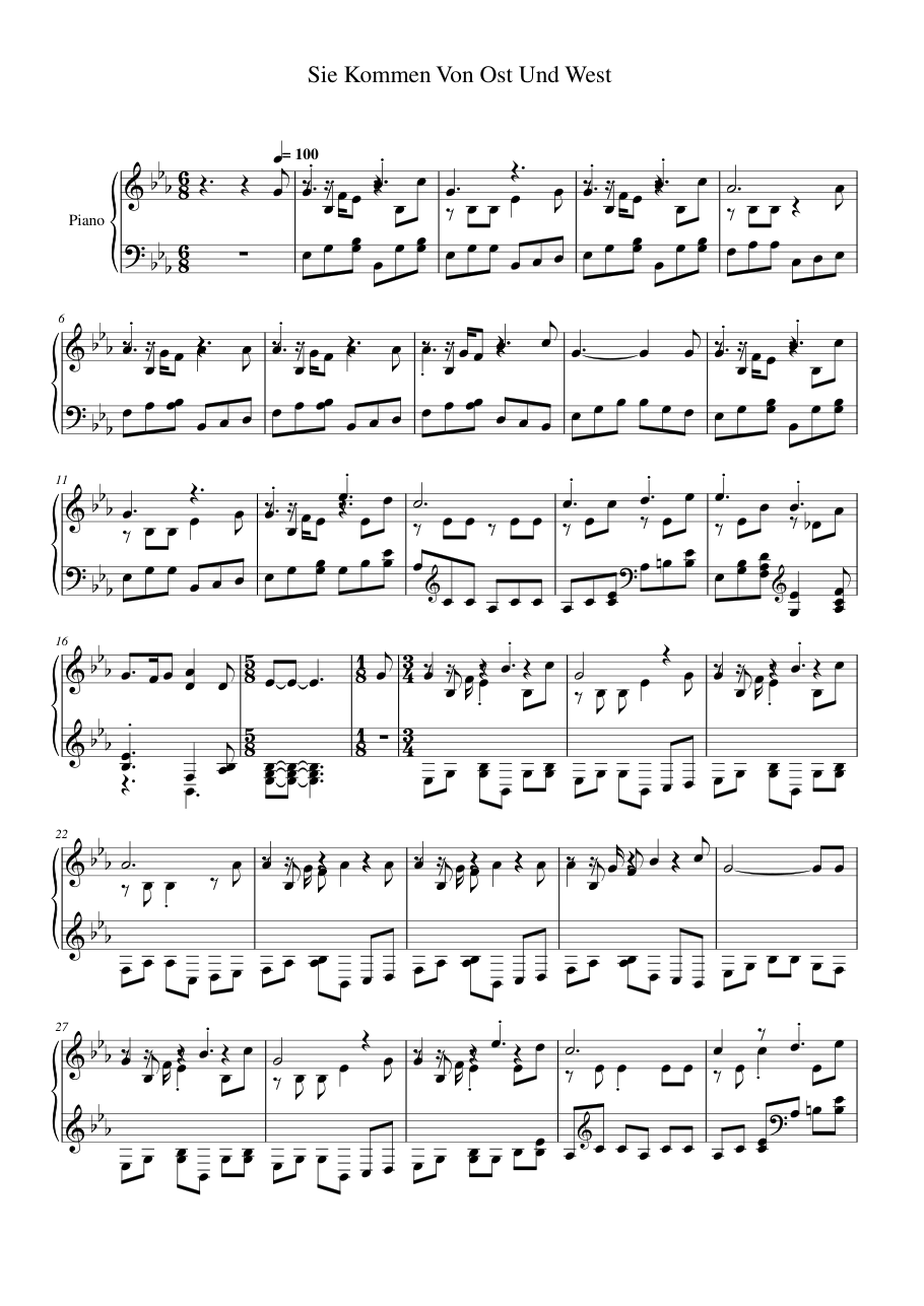 Sie Kommen Von Ost Und West Piano Sheet Music Page 1 Free PDF