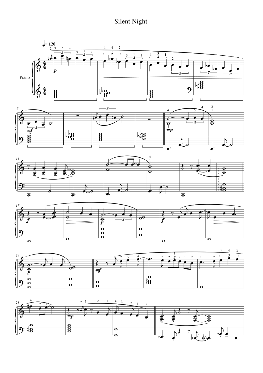 Silent Night Piano Sheet Music Page 1 Free PDF