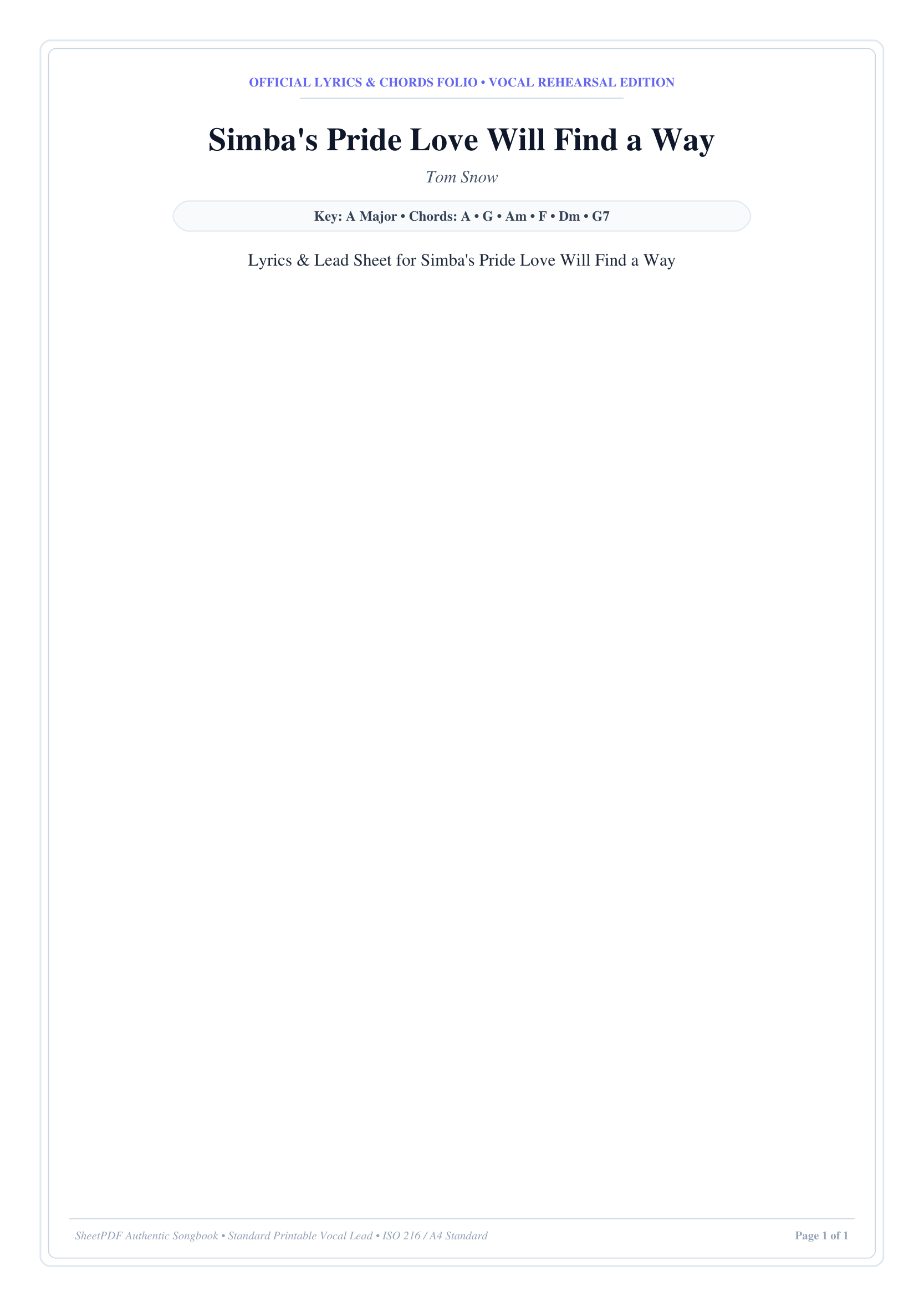 Simba's Pride Love Will Find a Way Lyrics & Chords Folio