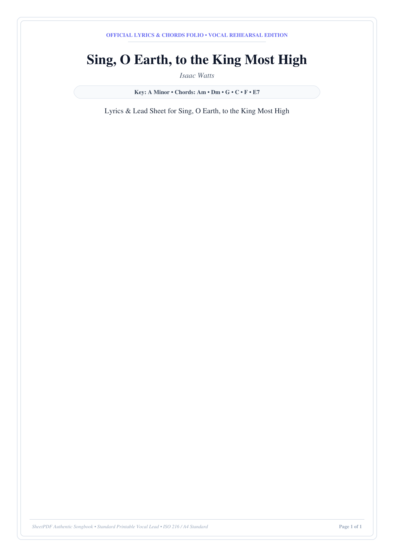 Sing, O Earth, to the King Most High Piano Sheet Music Page 1 Free PDF