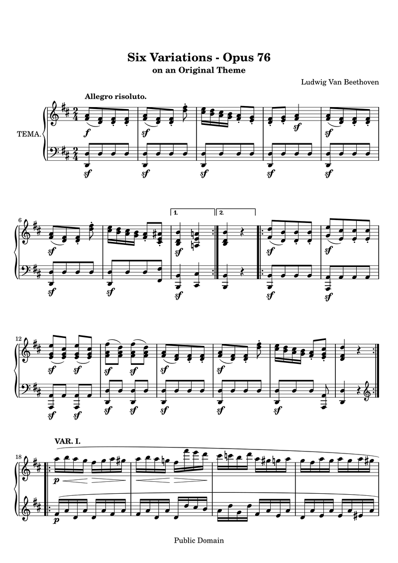 Six Variations Opus76 Piano Sheet Music Page 1 Free PDF