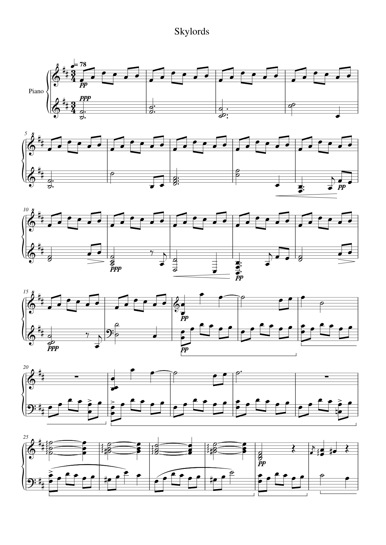 Skylords Piano Sheet Music Page 1 Free PDF