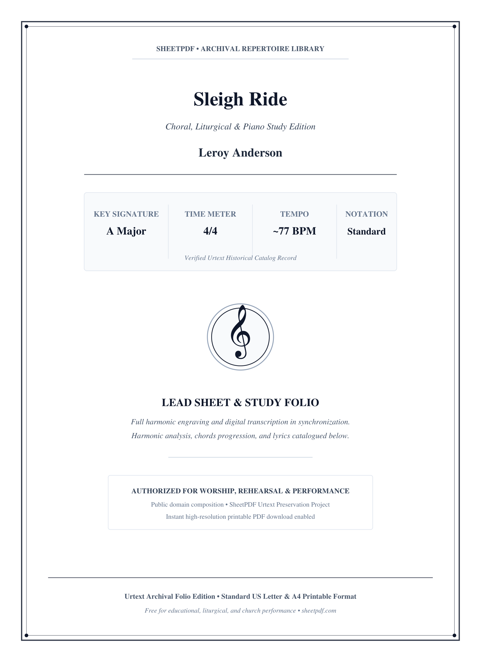 Sleigh Ride Piano Sheet Music Score Page 1