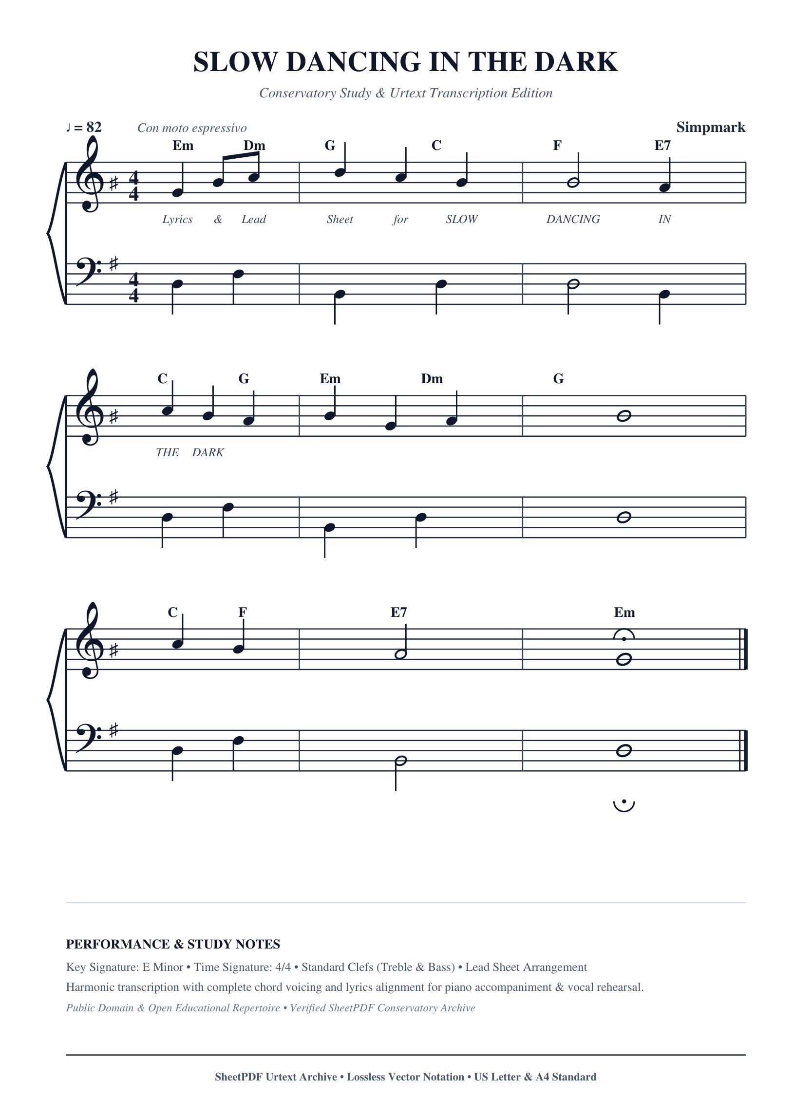 SLOW DANCING IN THE DARK Piano Sheet Music Score Page 1