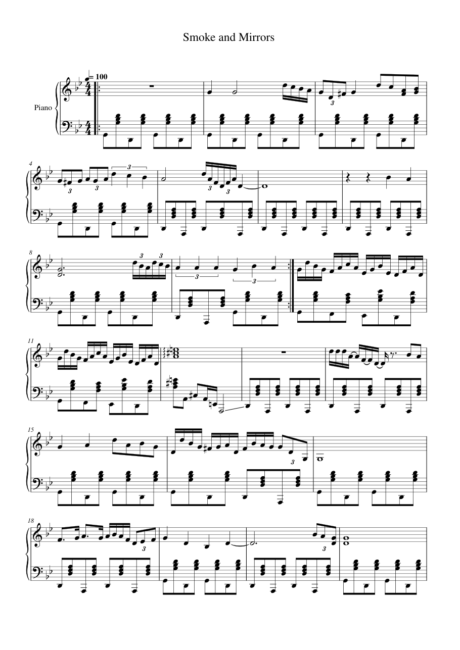 Smoke and Mirrors Piano Sheet Music Page 1 Free PDF