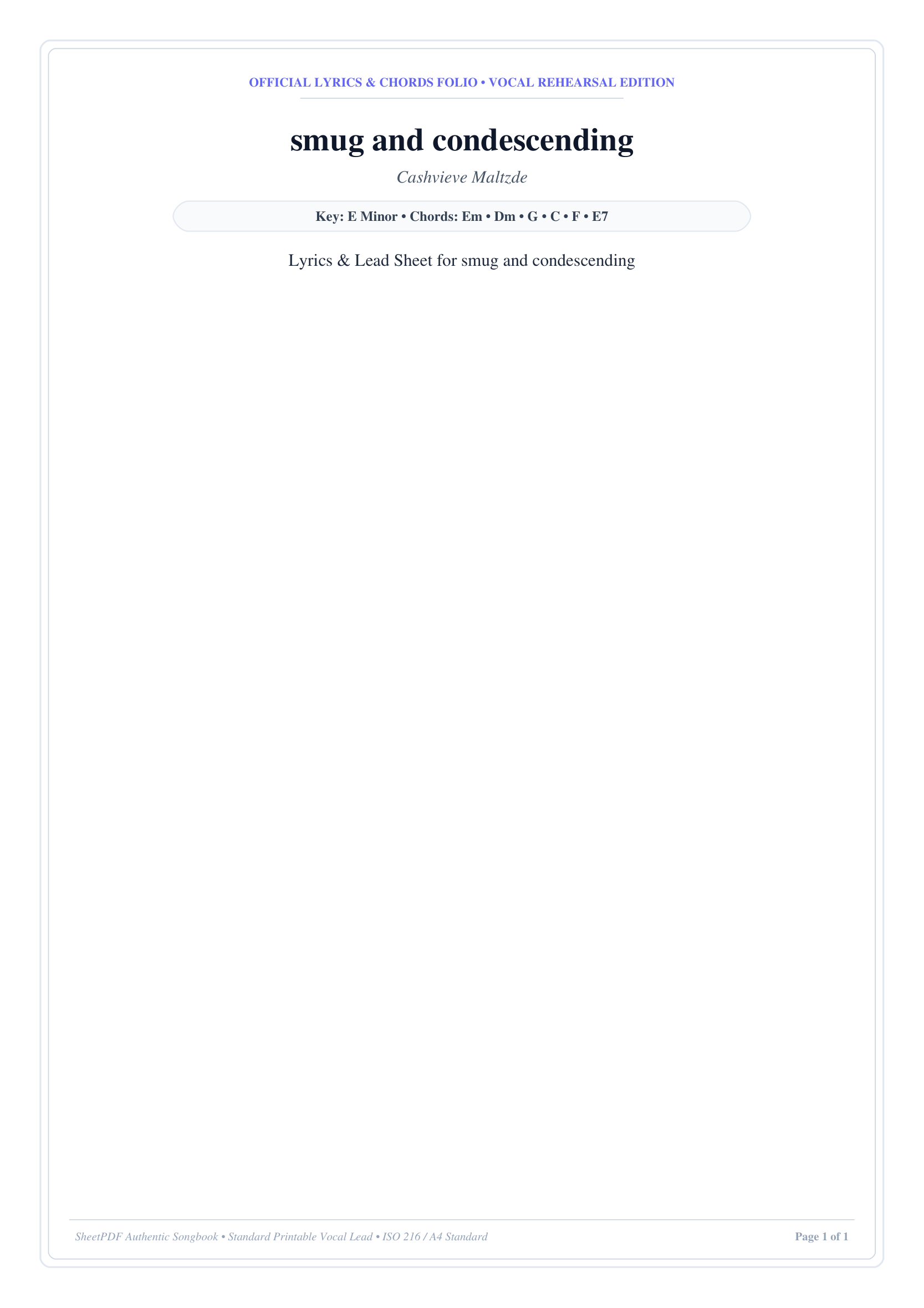 smug and condescending Piano Sheet Music Page 1 Free PDF