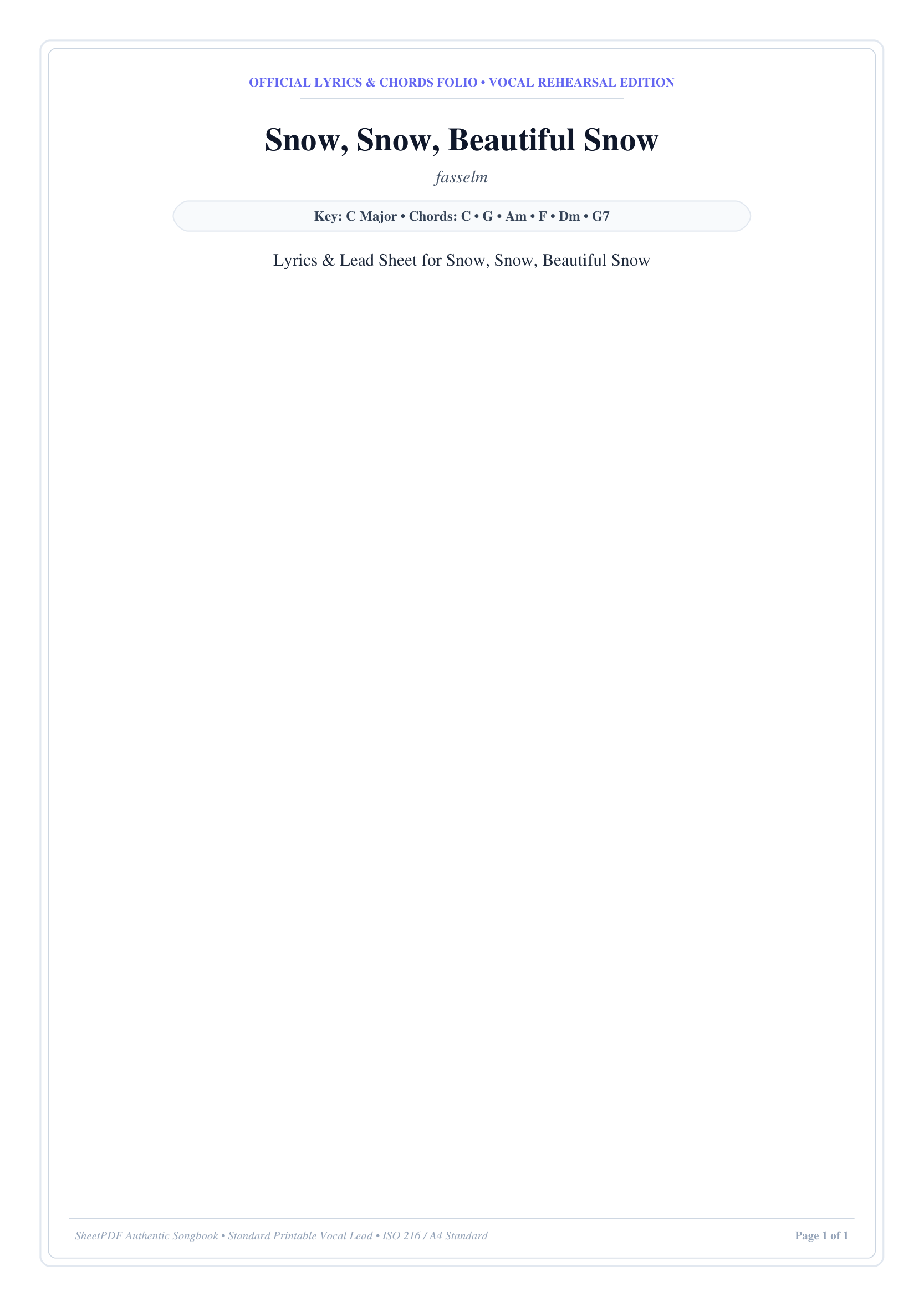 Snow, Snow, Beautiful Snow Piano Sheet Music Page 1 Free PDF